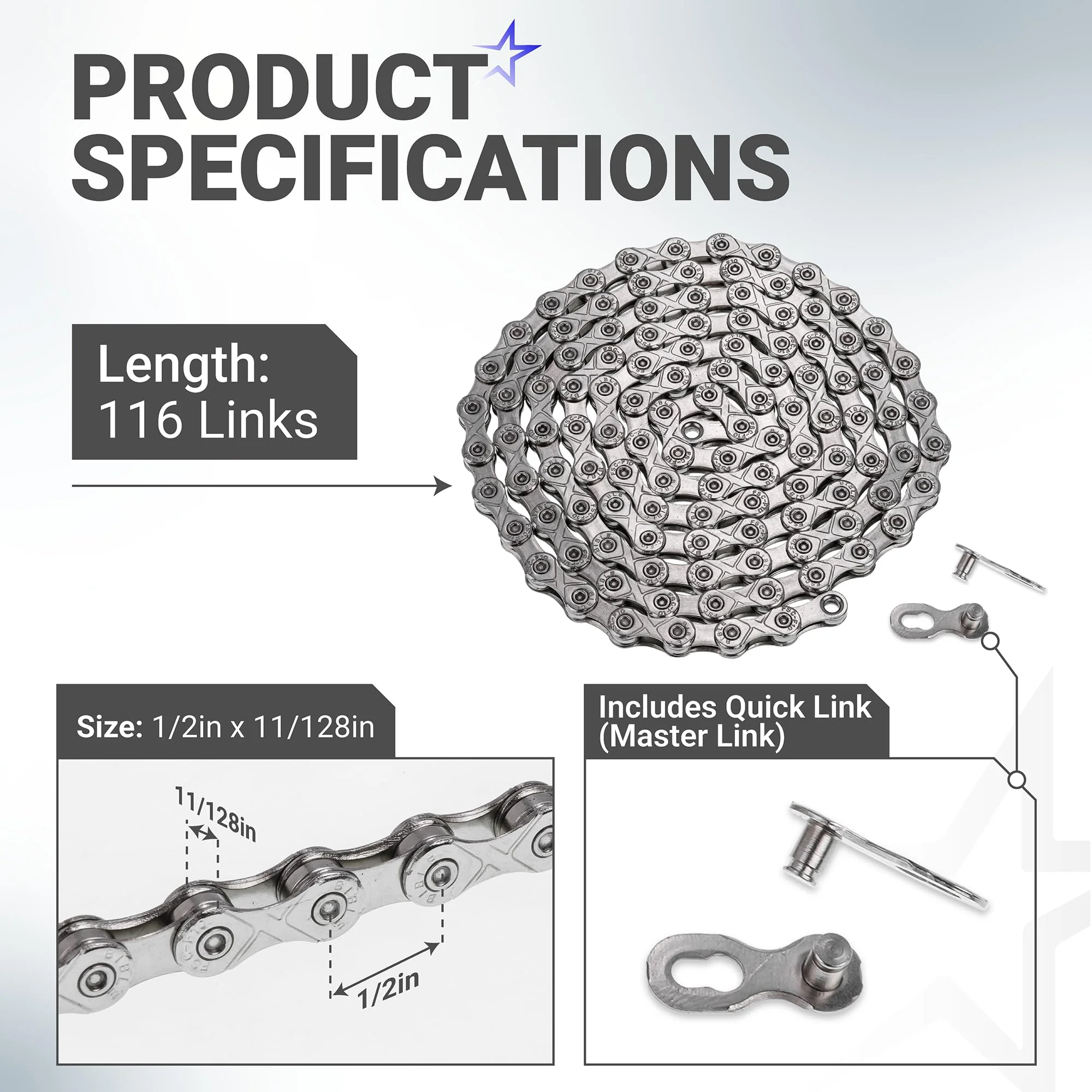 10 Speed Bike Chain 1/2 x 11/128 Inch (116 Links) with Quick Link for MTB/Road/Gravel/Cyclocross Bikes - Fits Shimano SRAM Campagnolo - Image 2