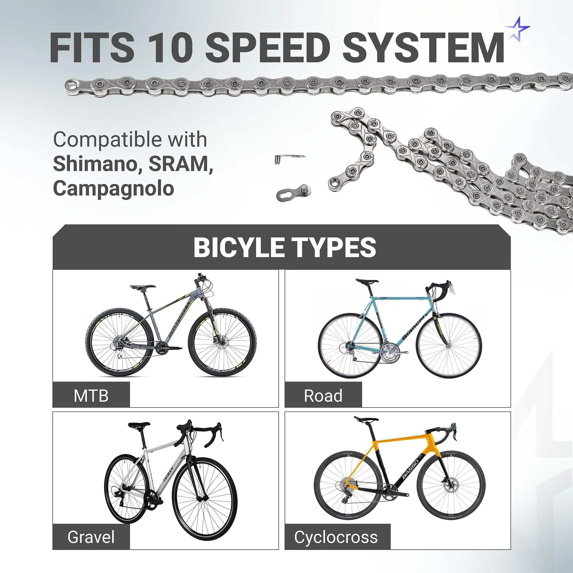 10 Speed Bike Chain 1/2 x 11/128 Inch (116 Links) with Quick Link for MTB/Road/Gravel/Cyclocross Bikes - Fits Shimano SRAM Campagnolo - Image 3