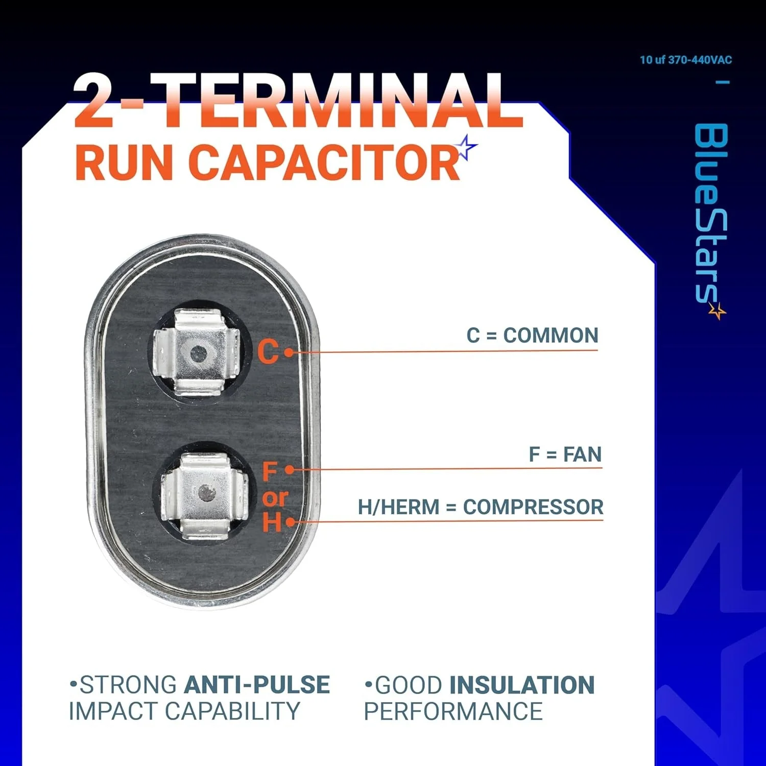 10 uF MFD ±5% 370/440 VAC CBB65 CBB65A Oval Run Start Capacitor - Fits AC Unit Fan Motor, Pool Pump, Condenser - Image 4