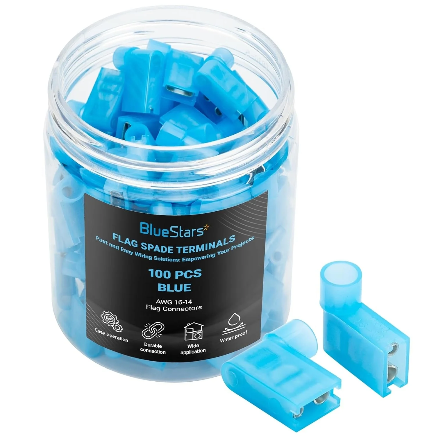 100 PCS Blue Flag Spade Terminals Female - AWG 16-14