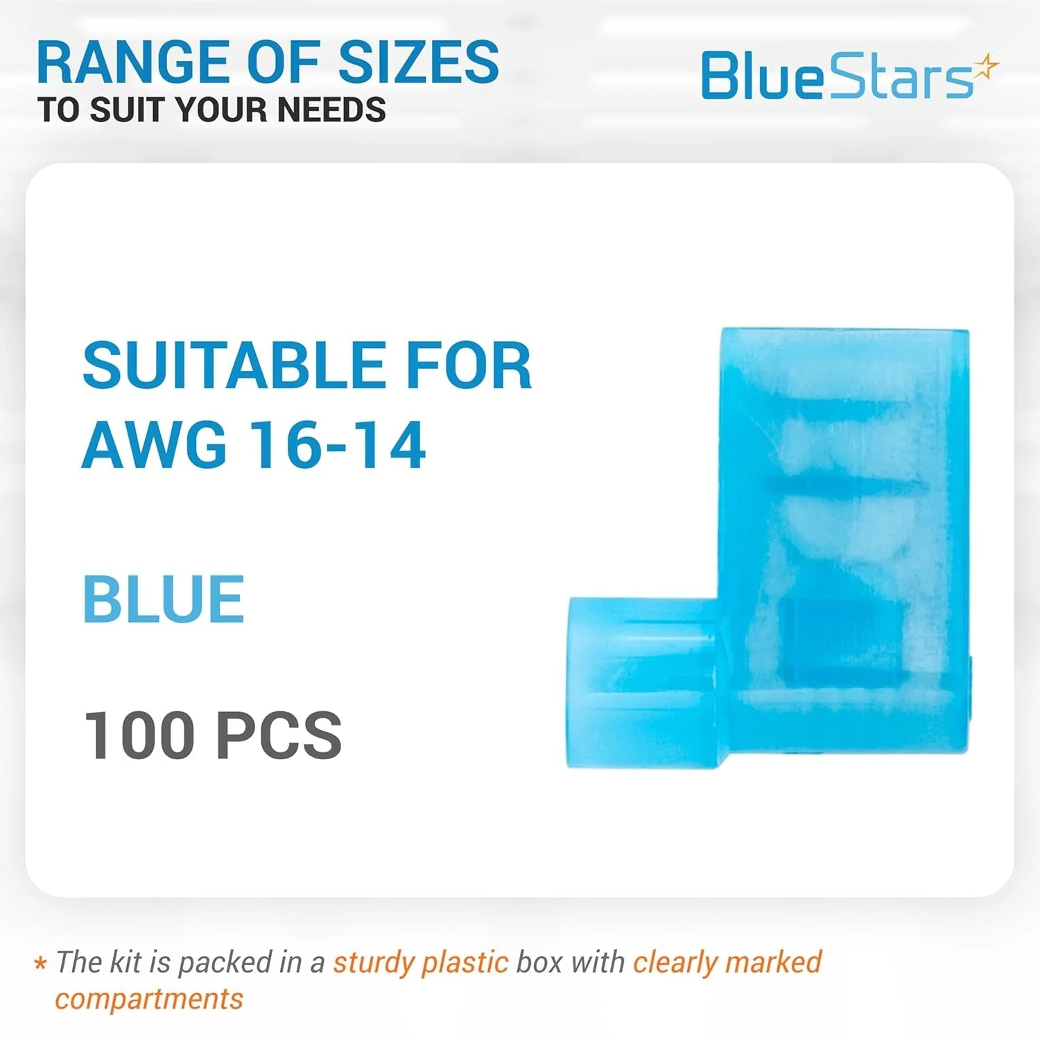 100 PCS Blue Flag Spade Terminals Female - AWG 16-14 - Image 2