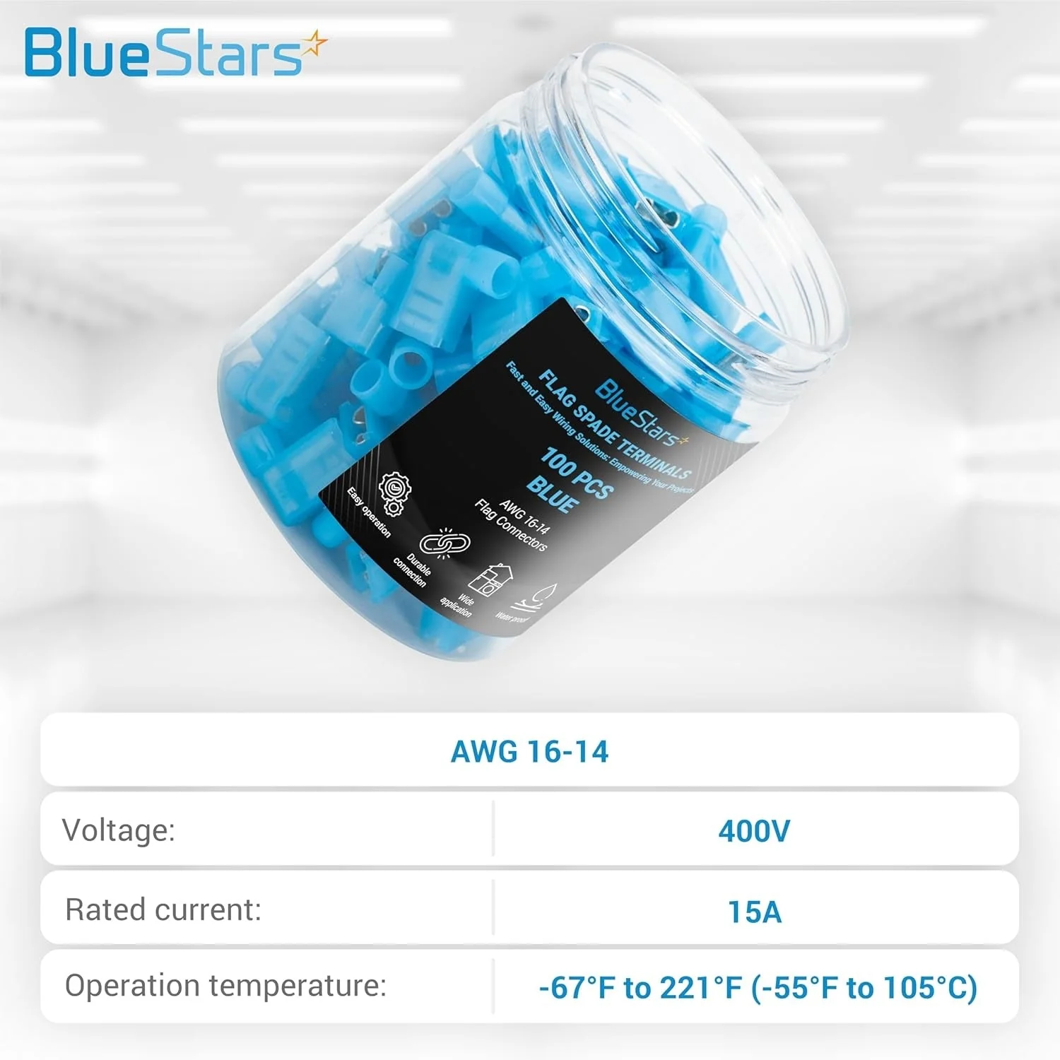 100 PCS Blue Flag Spade Terminals Female - AWG 16-14 - Image 3