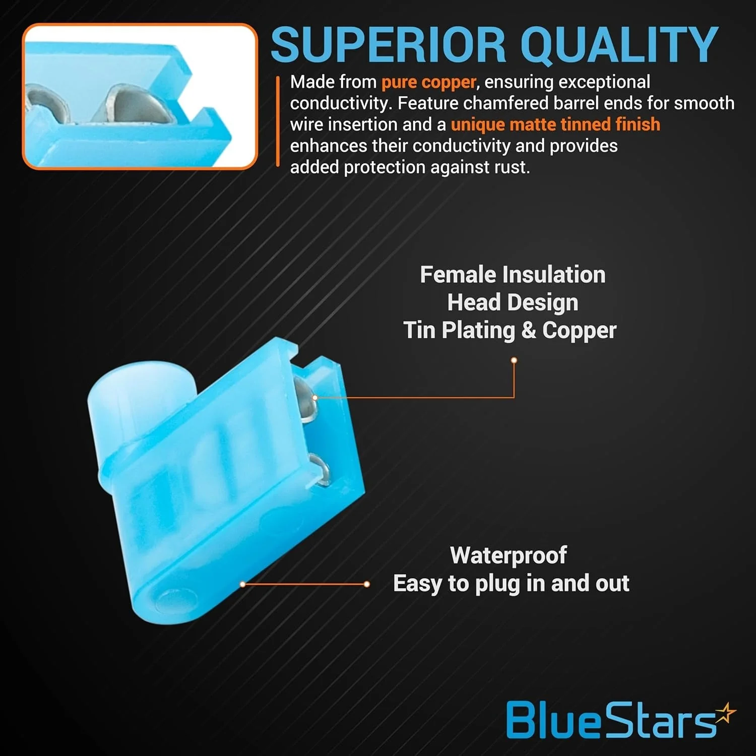 100 PCS Blue Flag Spade Terminals Female - AWG 16-14 - Image 4