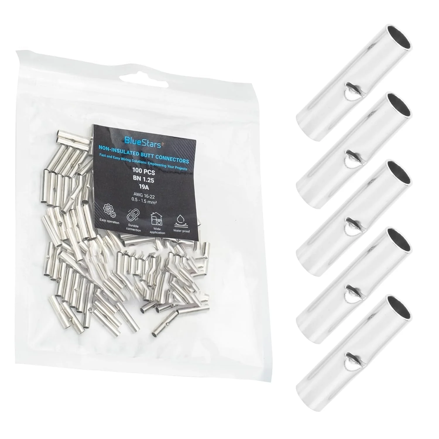 22-16 AWG Non-Insulated Butt Splice Connectors - 10 Pack Ver. 2