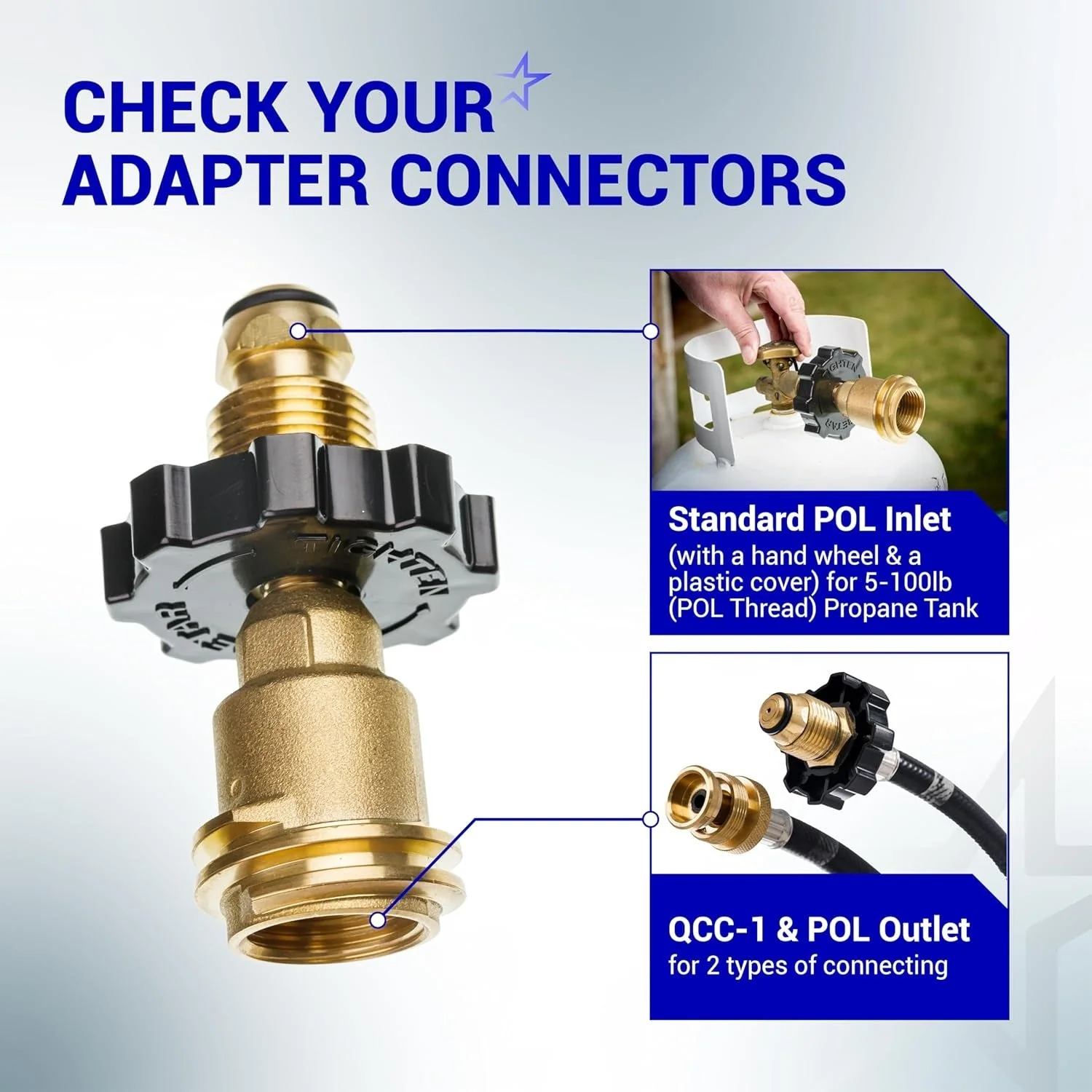 Propane Tank Adapter Converts POL to QCC1 Universal Fit 5-100 lb LP Propane Tank for RV Camper Gas Grill Camping Stove Heater - Image 2