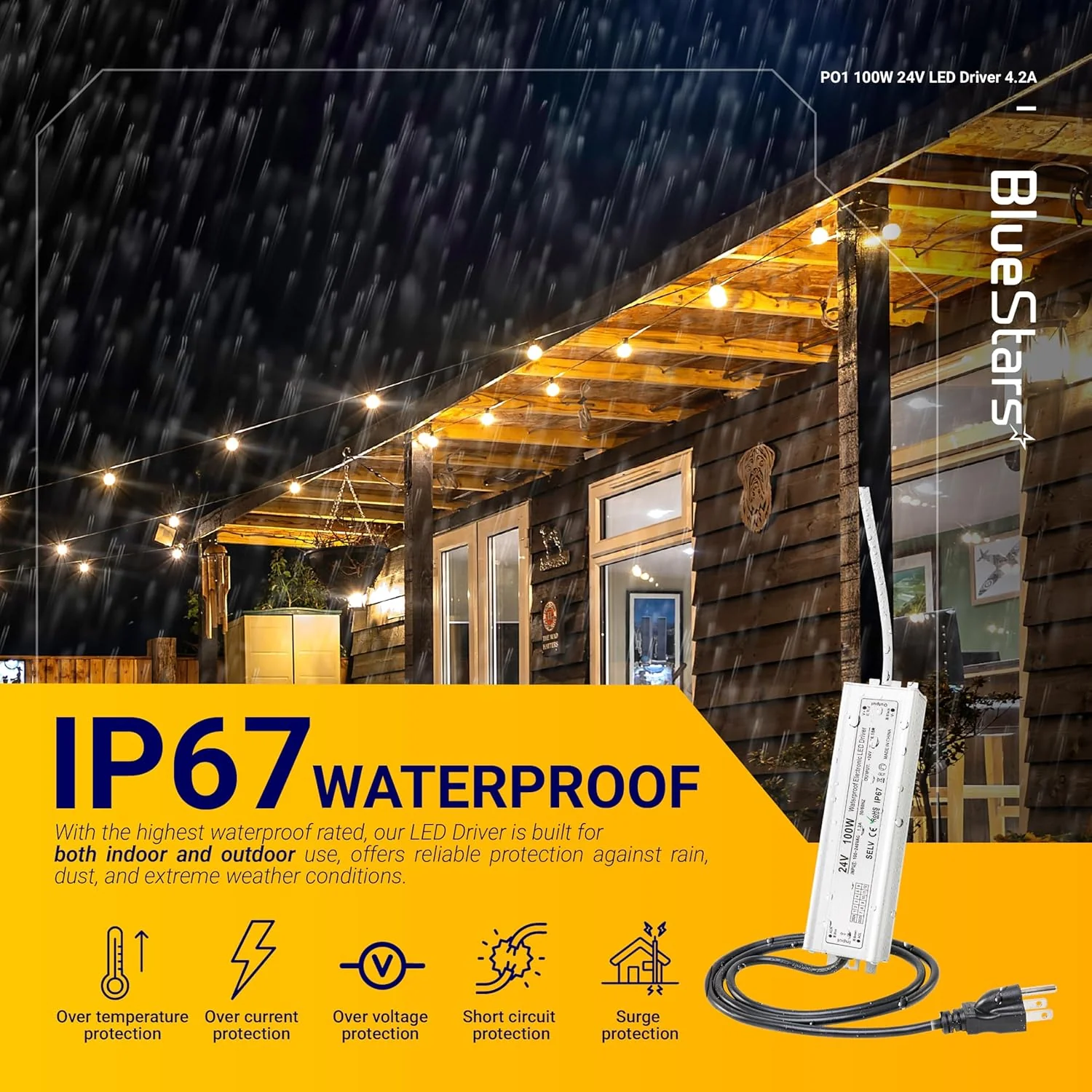 100W 24V LED Power Supply Driver 4.2A with US Standard 3-Prong Plug - AC 90-260V to 24V DC Constant Voltage Transformer (IP67 Waterproof) - Image 5