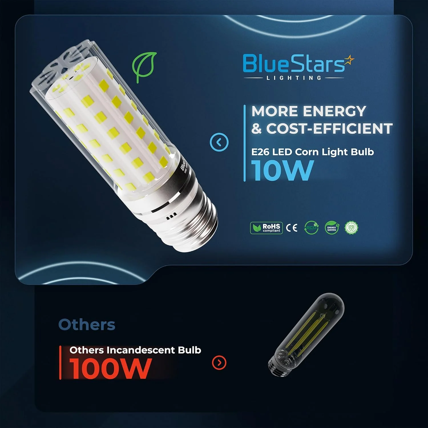 10W (100 Watt Equivalent) 1100 Lumens, 6000K Cool White, E26/E27 Medium Base, Non-Dimmable Tubular LED Corn Light Bulbs - 4 Pack - Image 6
