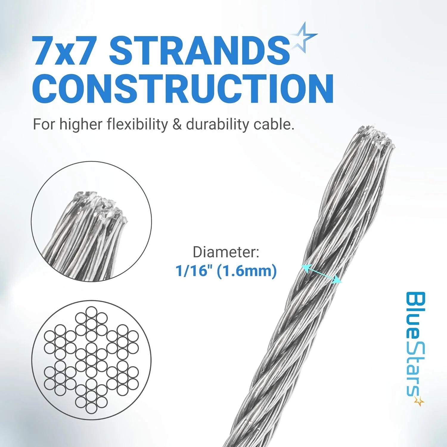 1/16" Wire Rope Kit - 100FT with 25PCS Aluminum Sleeves & 10PCS Thimbles - 7x7 Strand Core Wire for Deck Railing, String Lights, Garden Trellis - Image 3