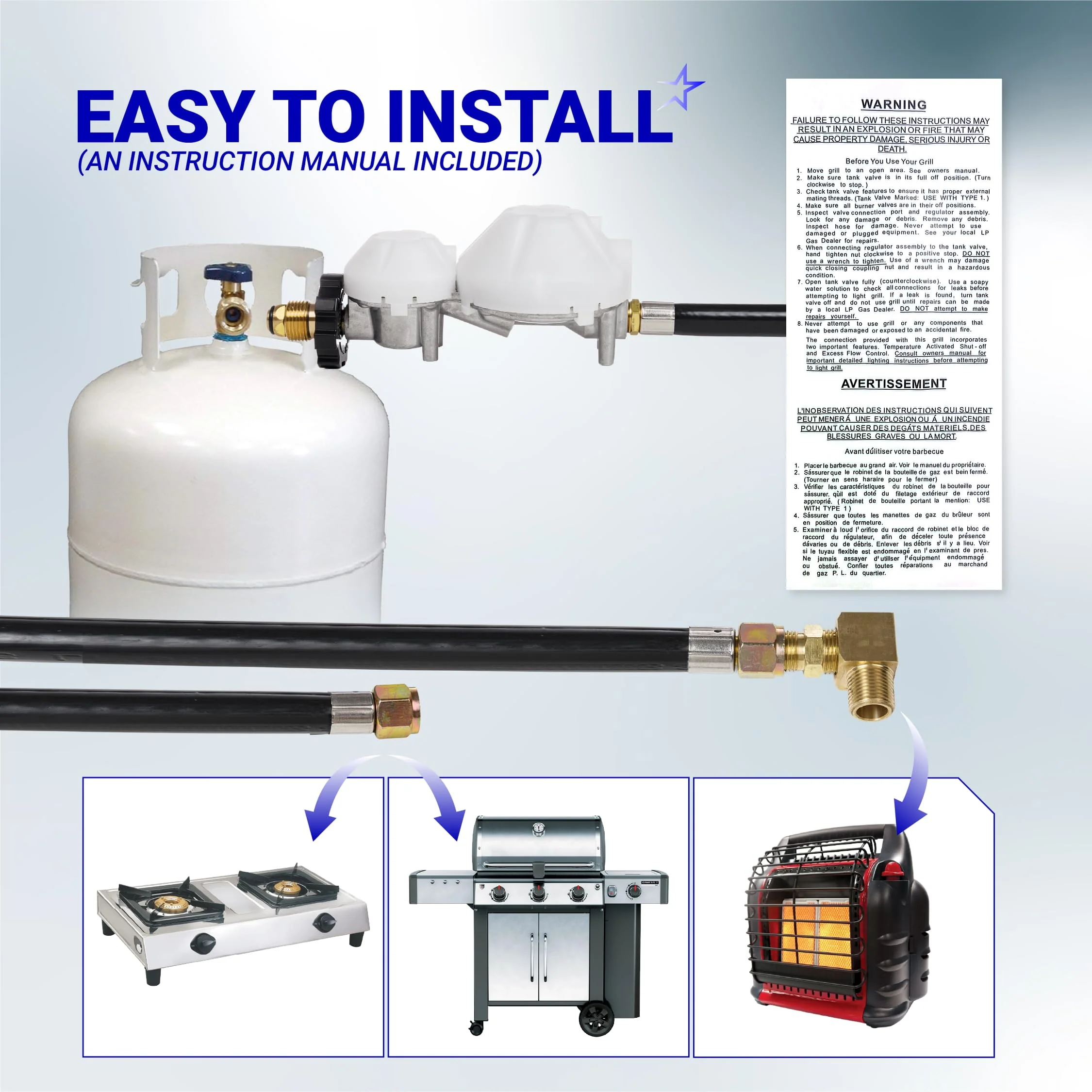 F273684 12 FT Propane Hose with 2-Stage Regulator for Mr. Heater Big Buddy Vent-Free Heater, RV, Grill, Gas Stove, Fire Pit, Generator - Image 7