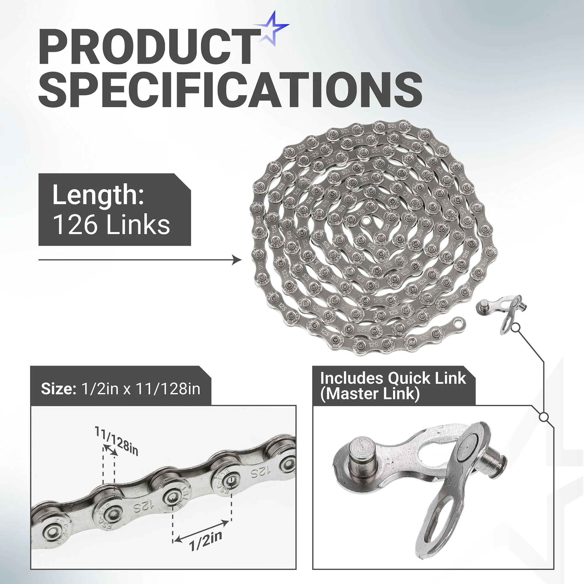 12 Speed Bike Chain 1/2 x 11/128 Inch (126 Links) with Quick Link for MTB/Road/Gravel/Cyclocross Bikes - Fits Shimano SRAM Campagnolo - Image 2