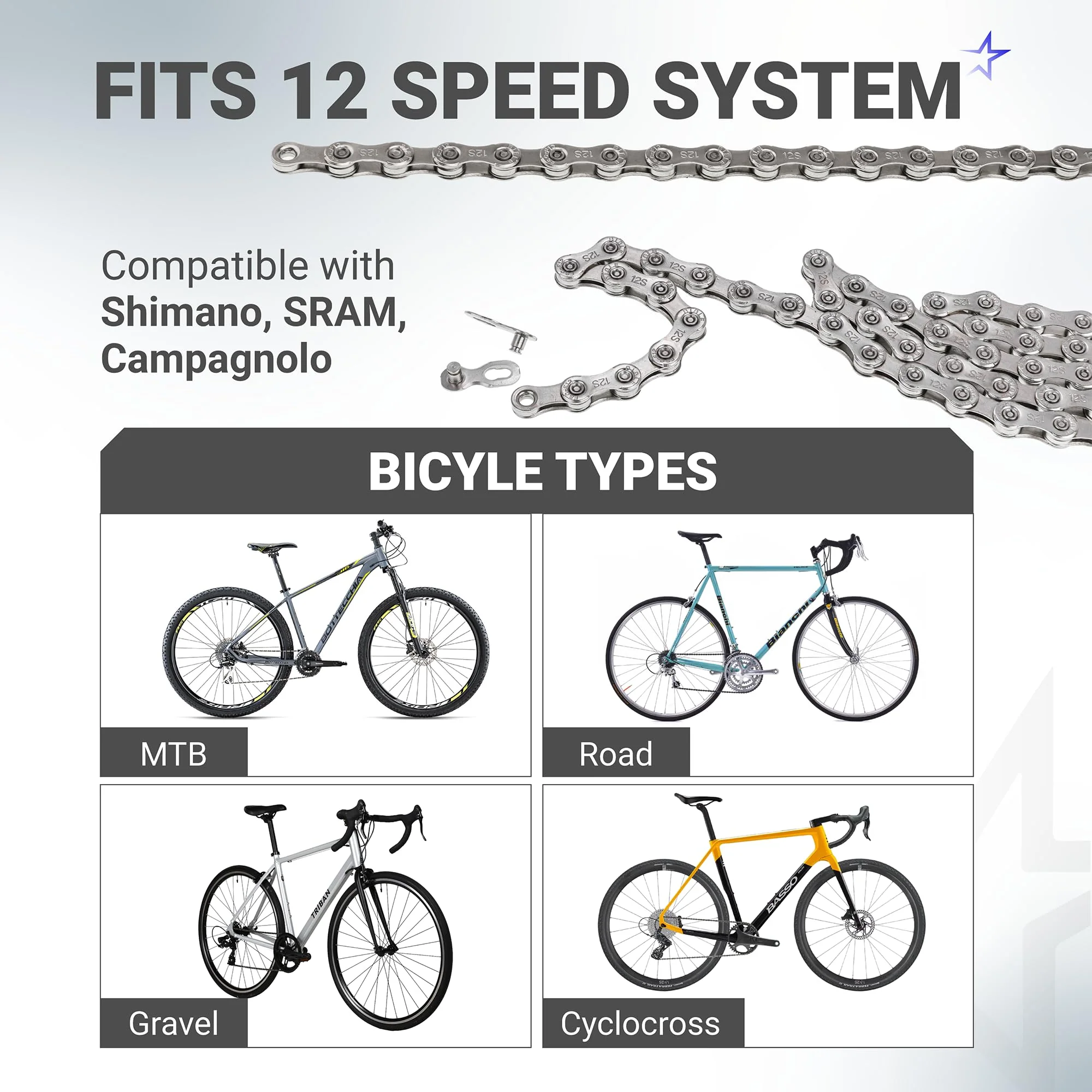 12 Speed Bike Chain 1/2 x 11/128 Inch (126 Links) with Quick Link for MTB/Road/Gravel/Cyclocross Bikes - Fits Shimano SRAM Campagnolo - Image 3
