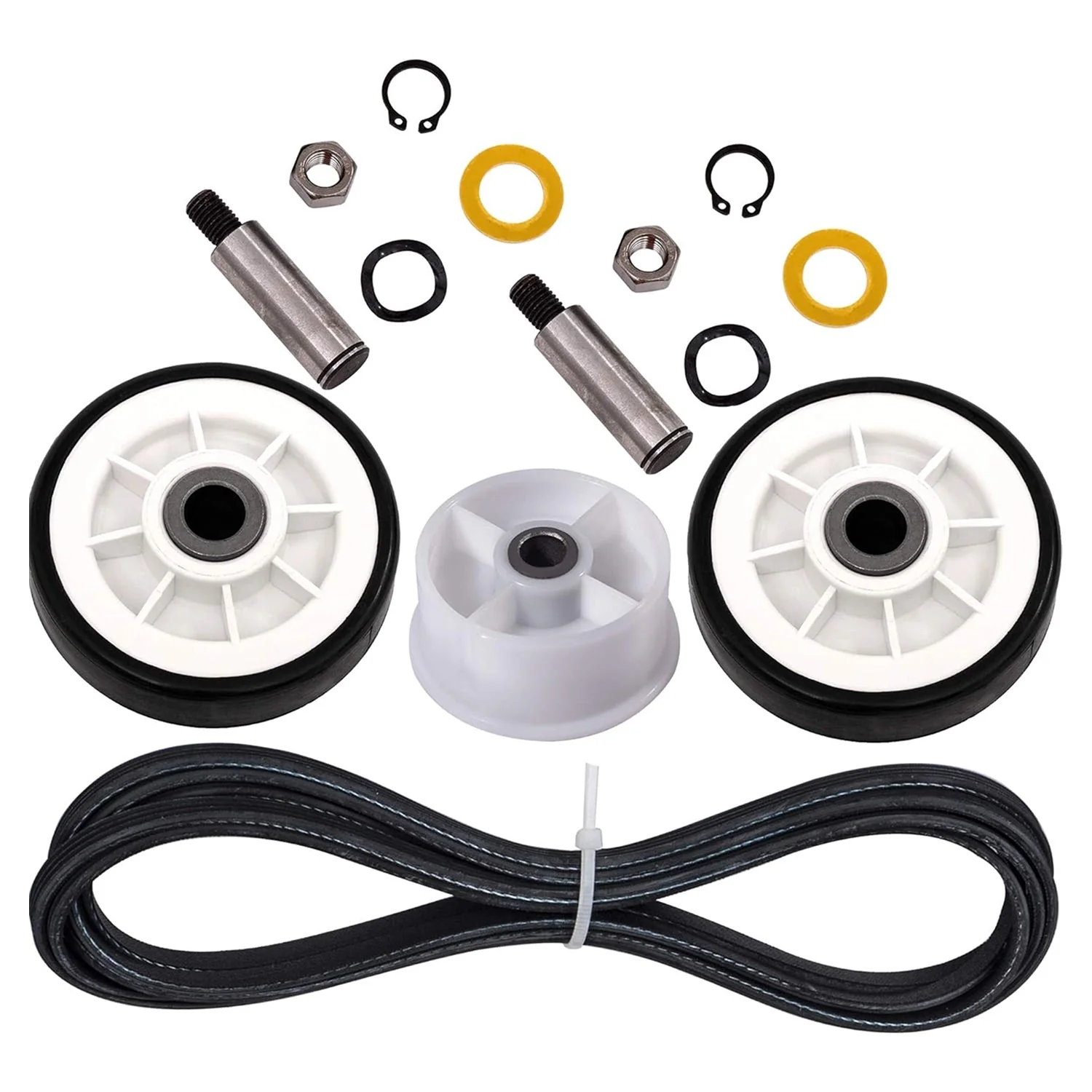 12001541 303373 Dryer Drum Roller Kit & 6-3700340 Dryer Idler Pulley & WP33002535 Dryer Drum Belt - Dryer Repair Kit