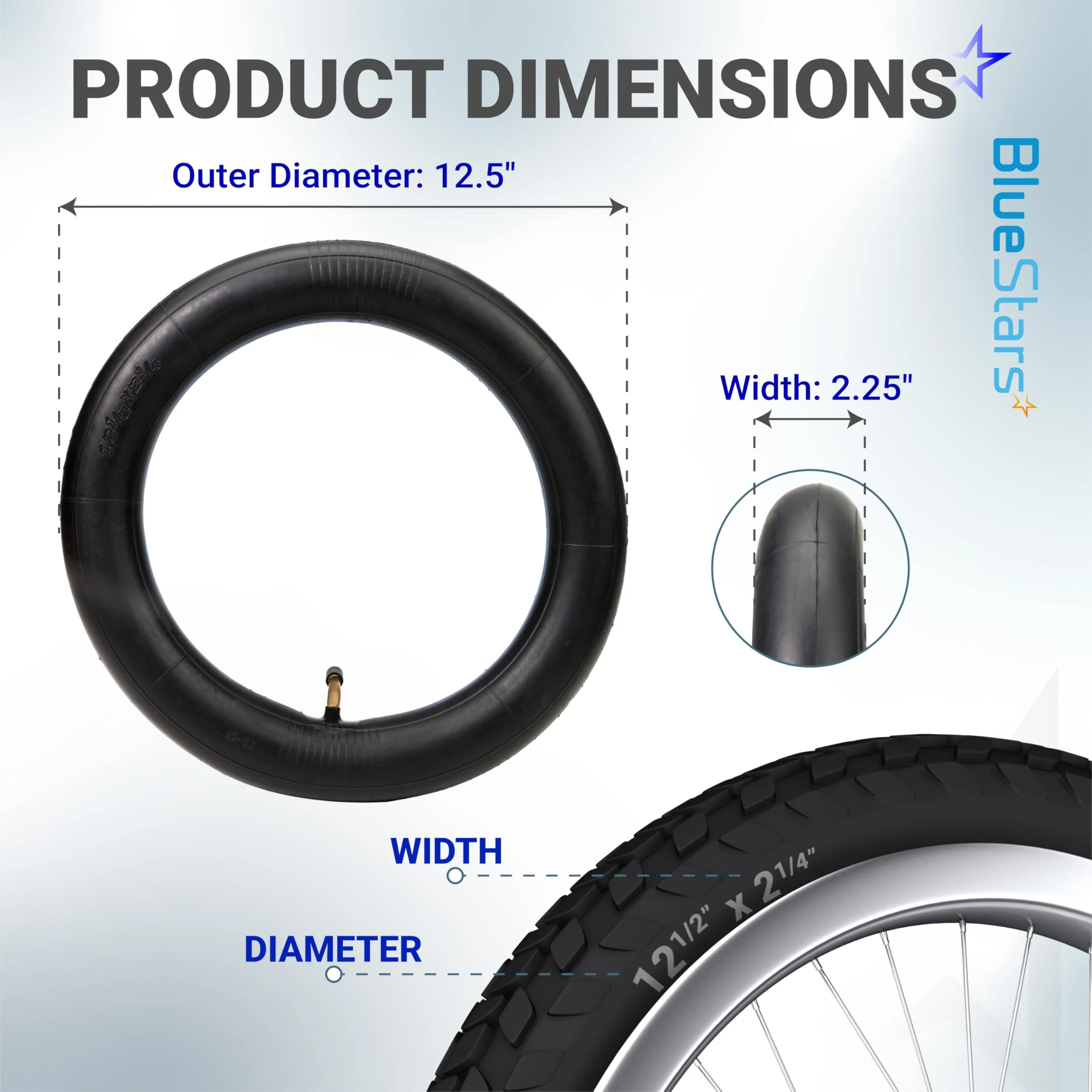 12/12.5 x 1.75/2.25 Inner Tubes with Bent Valve - Heavy-Duty 2mm Butyl Rubber - Replacement for Electric Scooters E-Bike Bicycle Tires - 2 Pack - Image 2
