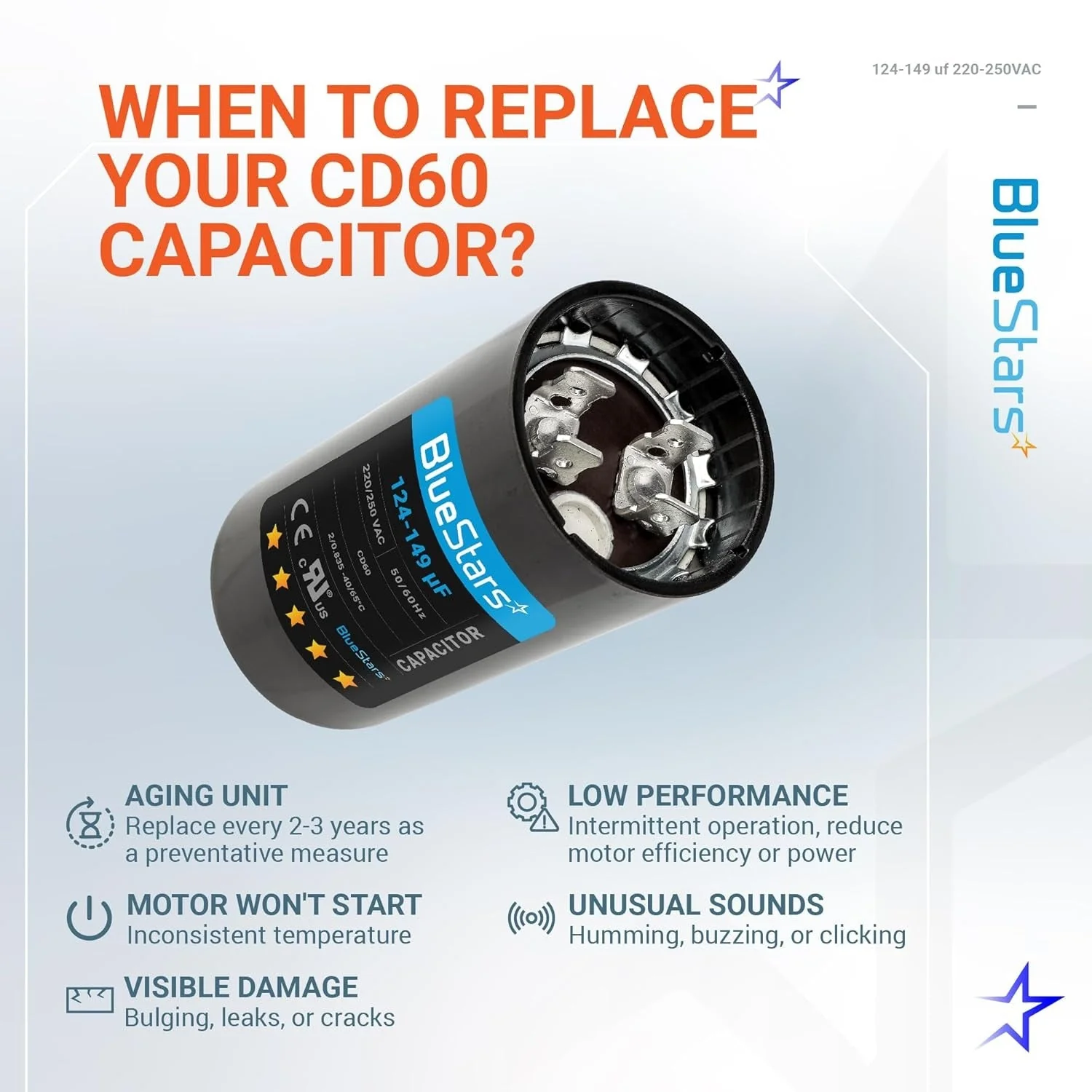 124-149 uF MFD 220-250 VAC Round Start Capacitor - Fits AC Motor Run, Fan Start, Heat Pump - Image 3