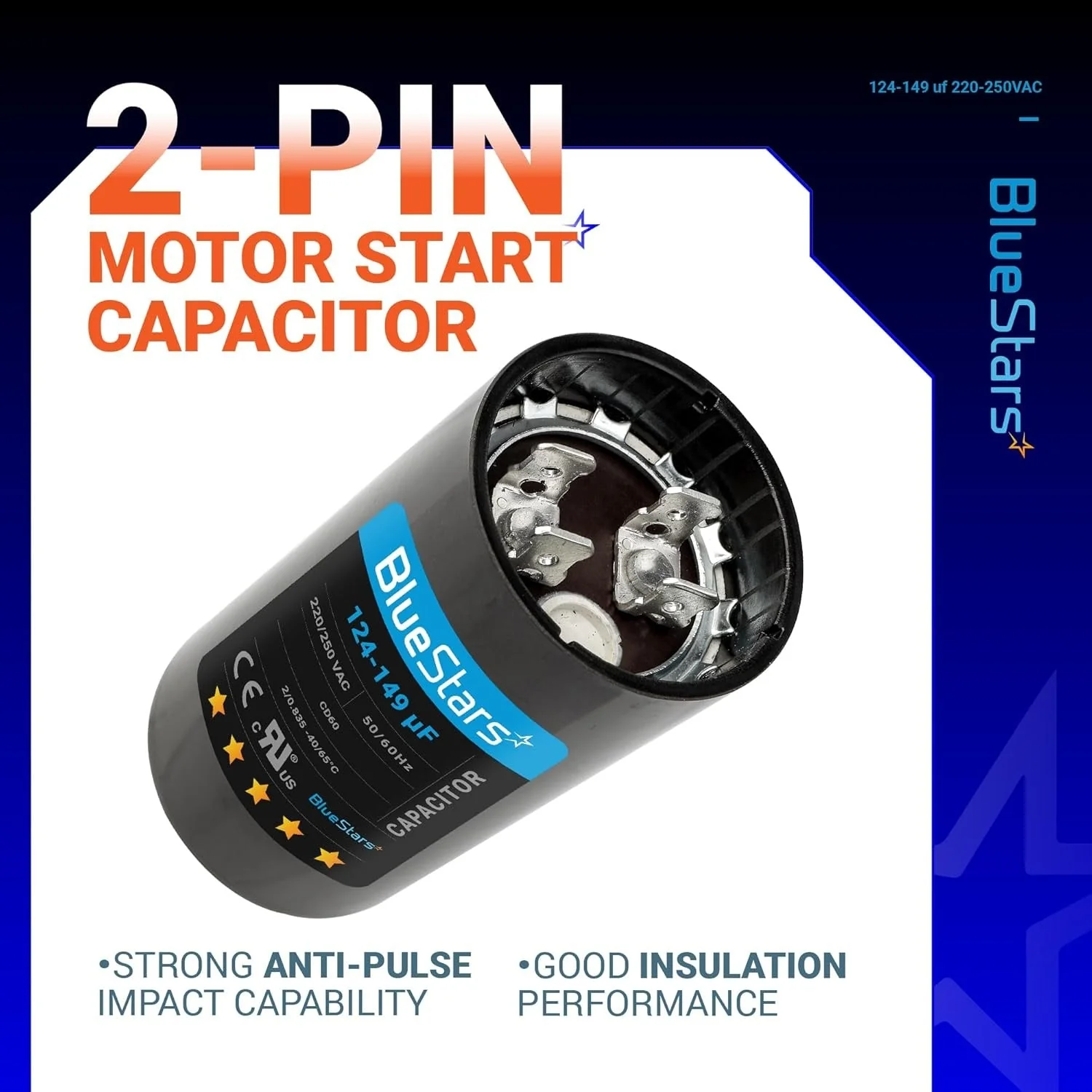 124-149 uF MFD 220-250 VAC Round Start Capacitor - Fits AC Motor Run, Fan Start, Heat Pump - Image 7