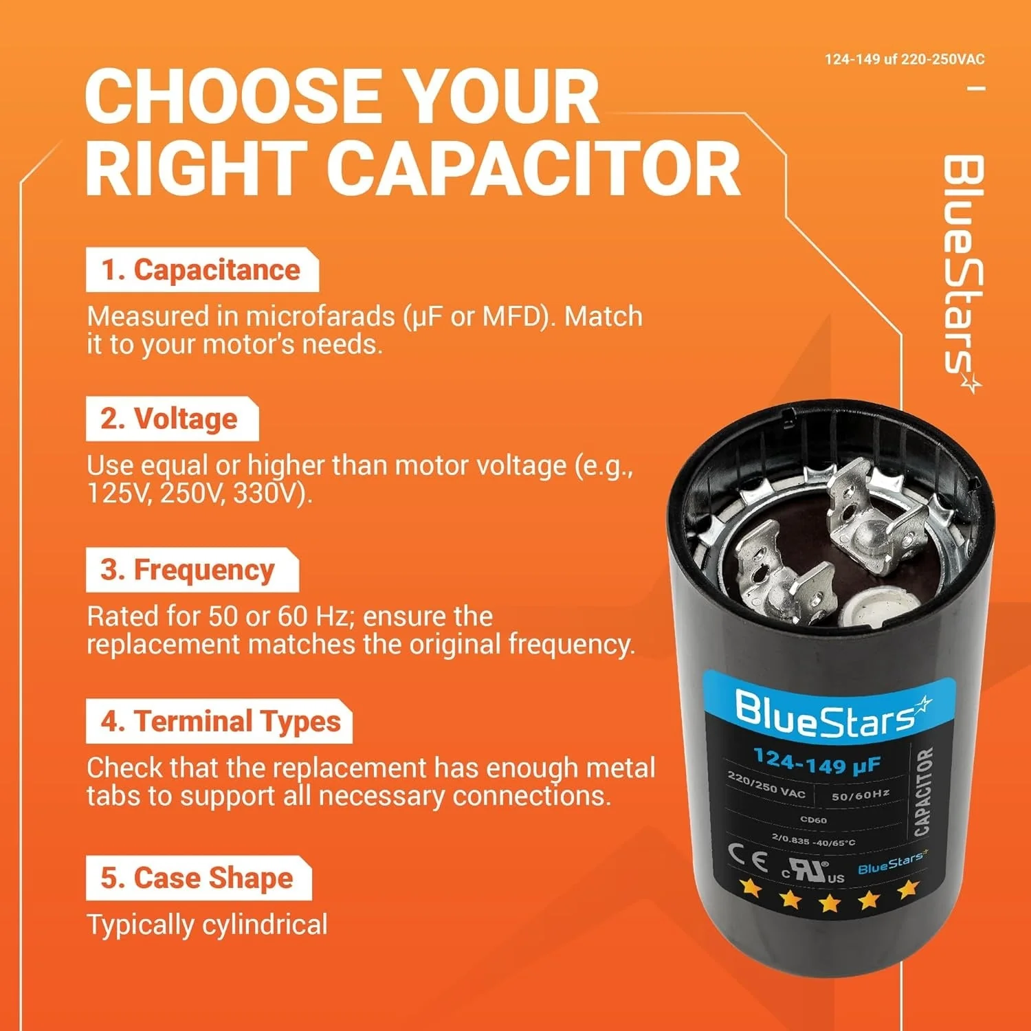 124-149 uF MFD 220-250 VAC Round Start Capacitor - Fits AC Motor Run, Fan Start, Heat Pump - Image 9