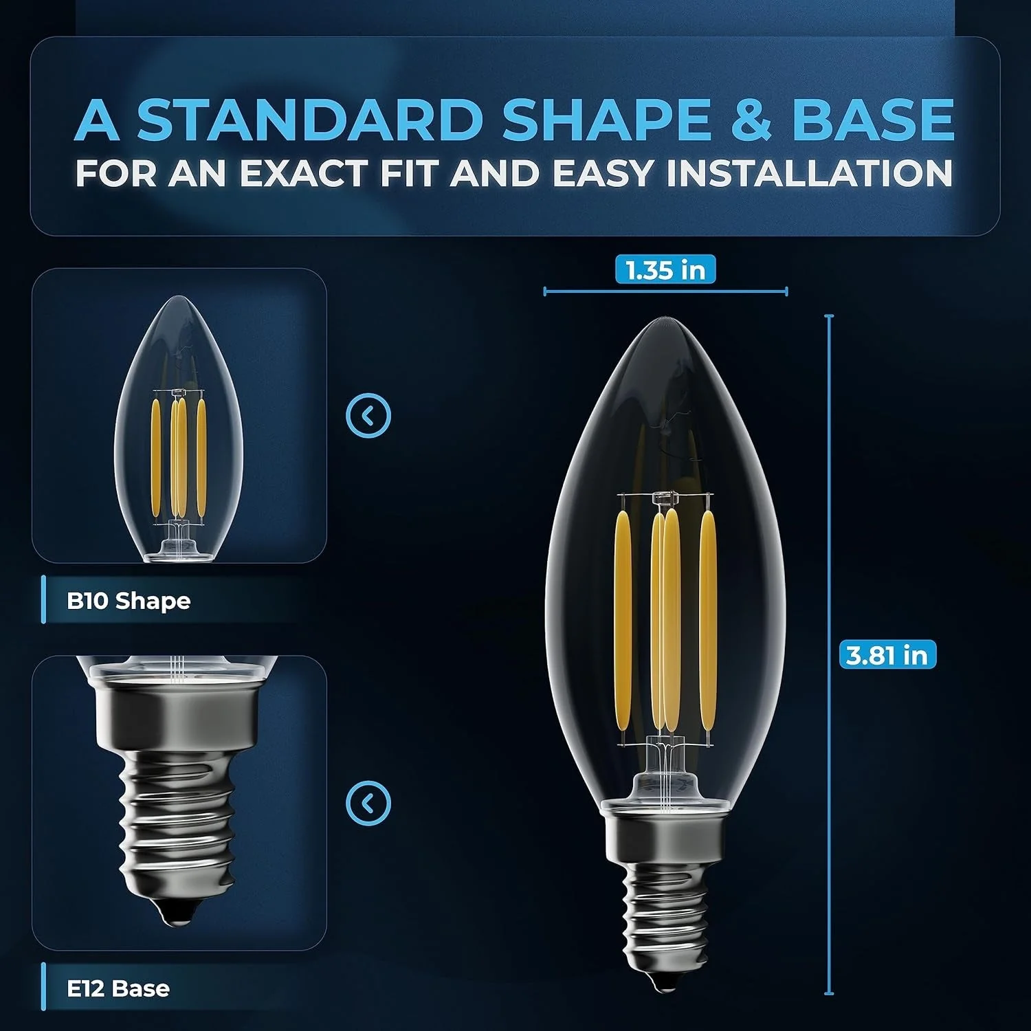 Dimable 4W B10 E12 LED Bulbs - 12 Pack - Image 3