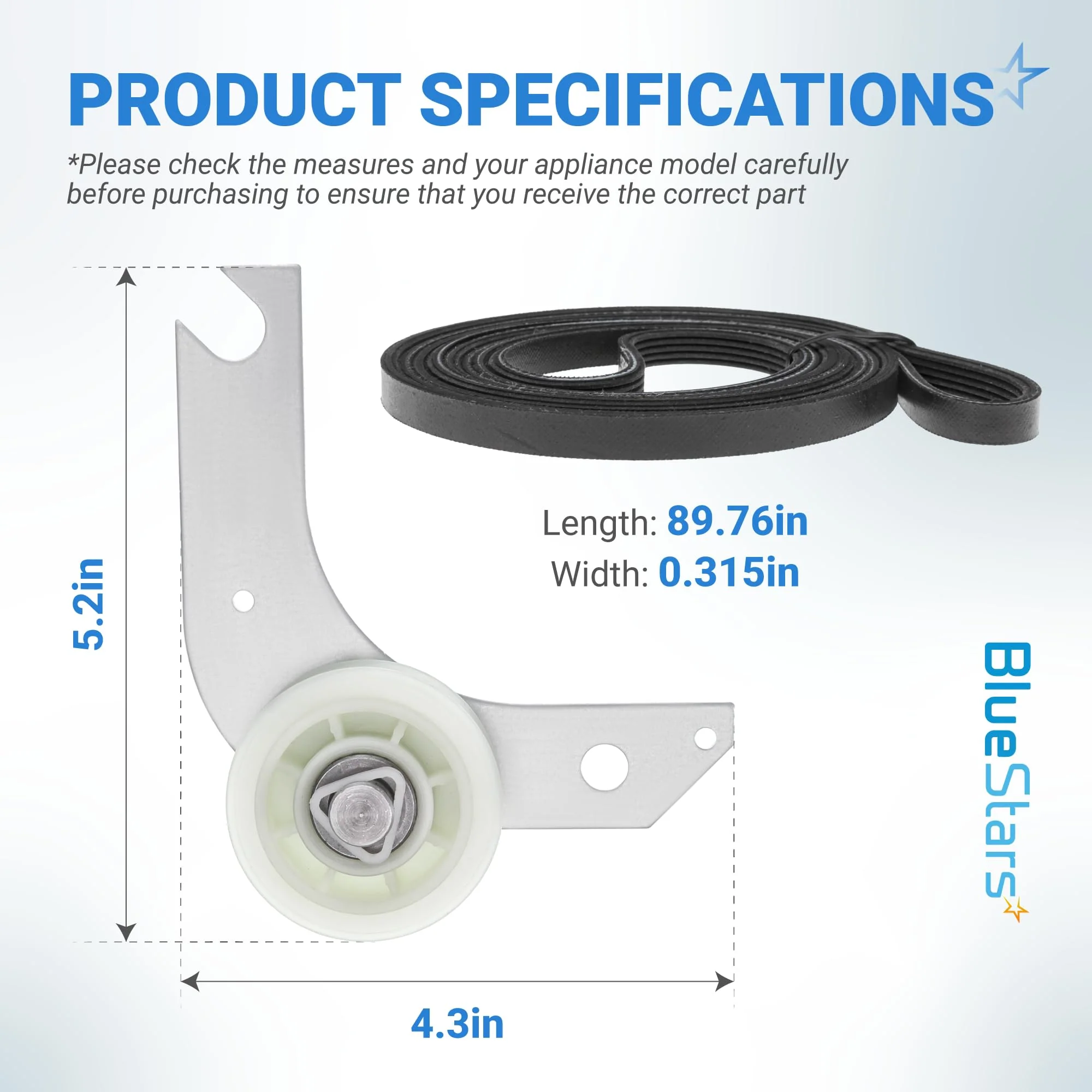 134793511 Dryer Idler Pulley & 137315300 Drive Belt for Frigidaire Electrolux Crosley Kenmore White-Westinghouse Dryers - Image 3