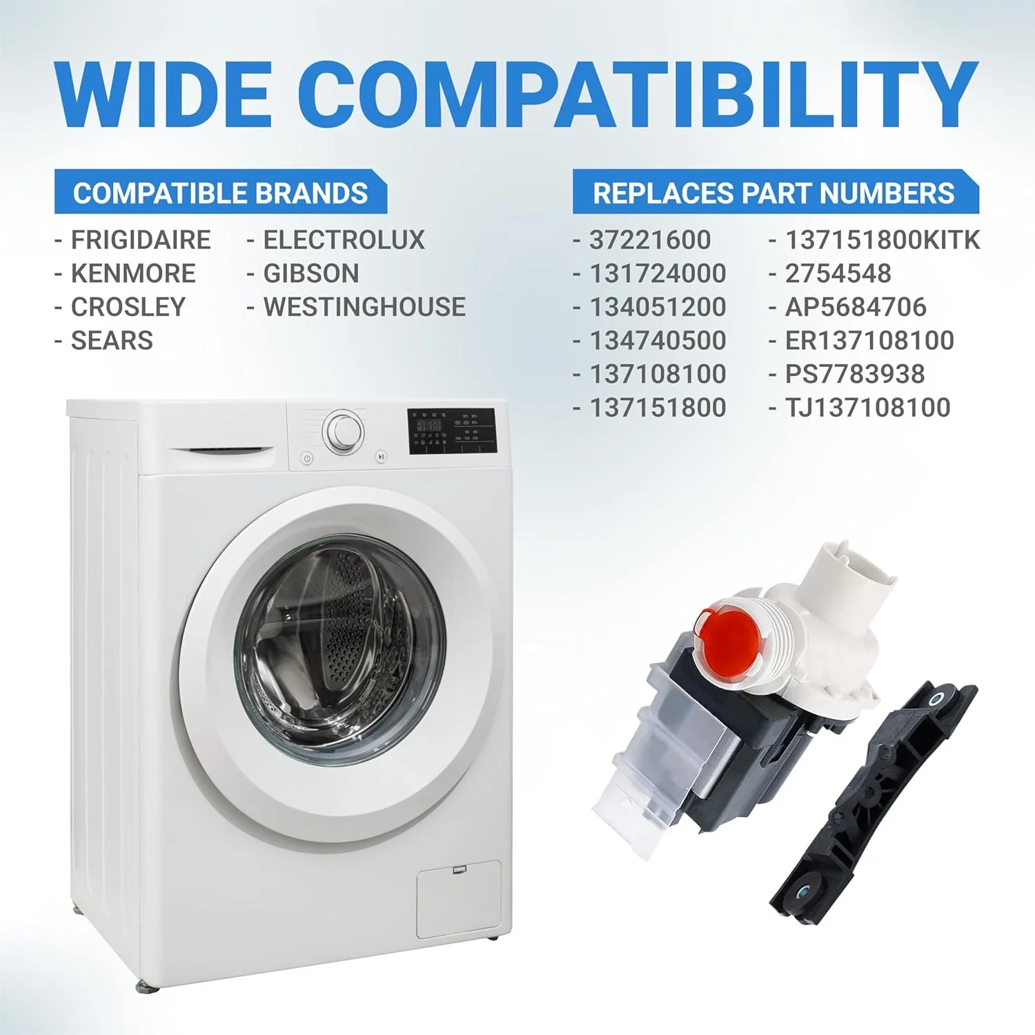 137221600 Washer Drain Pump for Kenmore Frigidaire Washers - Image 8