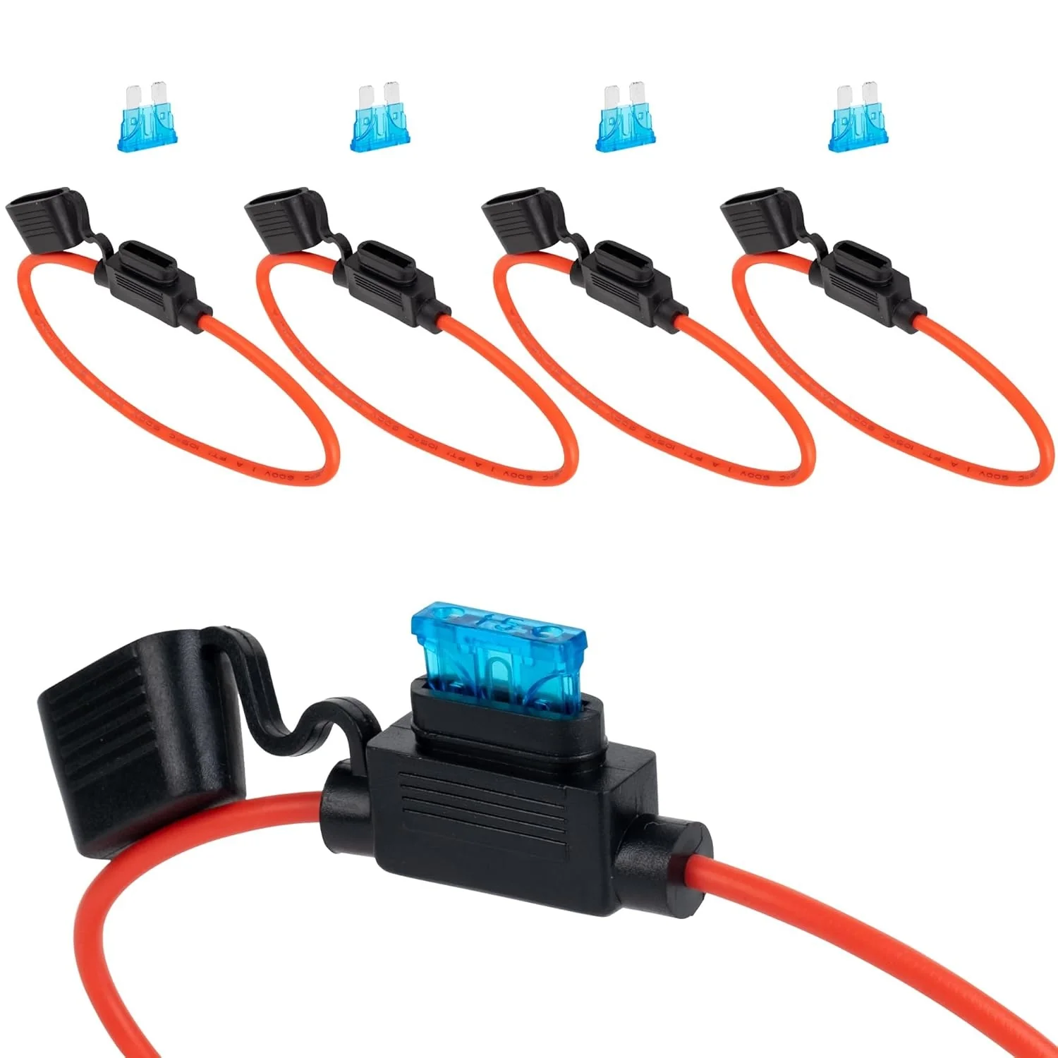 14-Gauge Marine-Grade Inline Fuse Holder Kit with 15A Fuses - 4 Pack