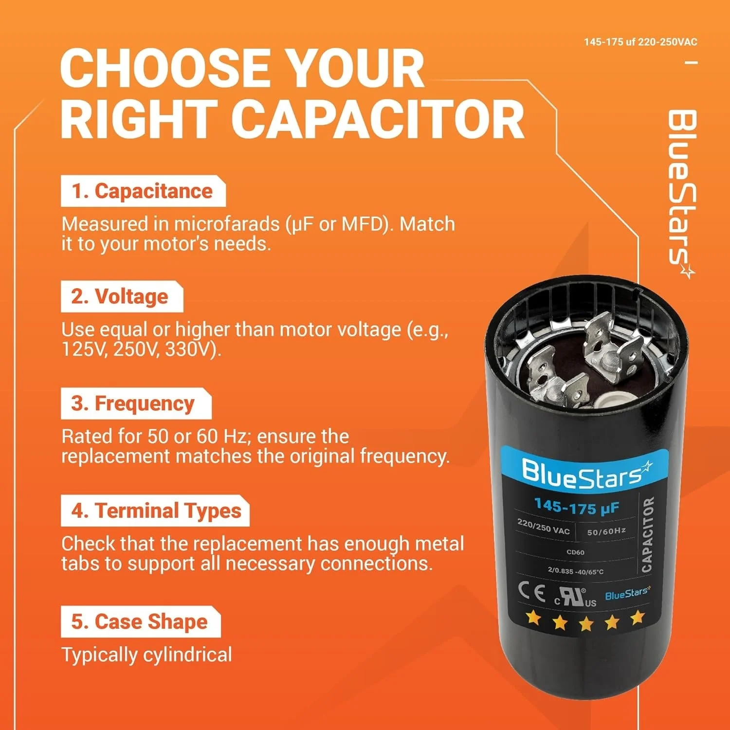 145-175 uF MFD 220-250 VAC CD60 50/60 Hz Round Motor Start Capacitor - Fits Pool Pump, Well Pump - Image 9