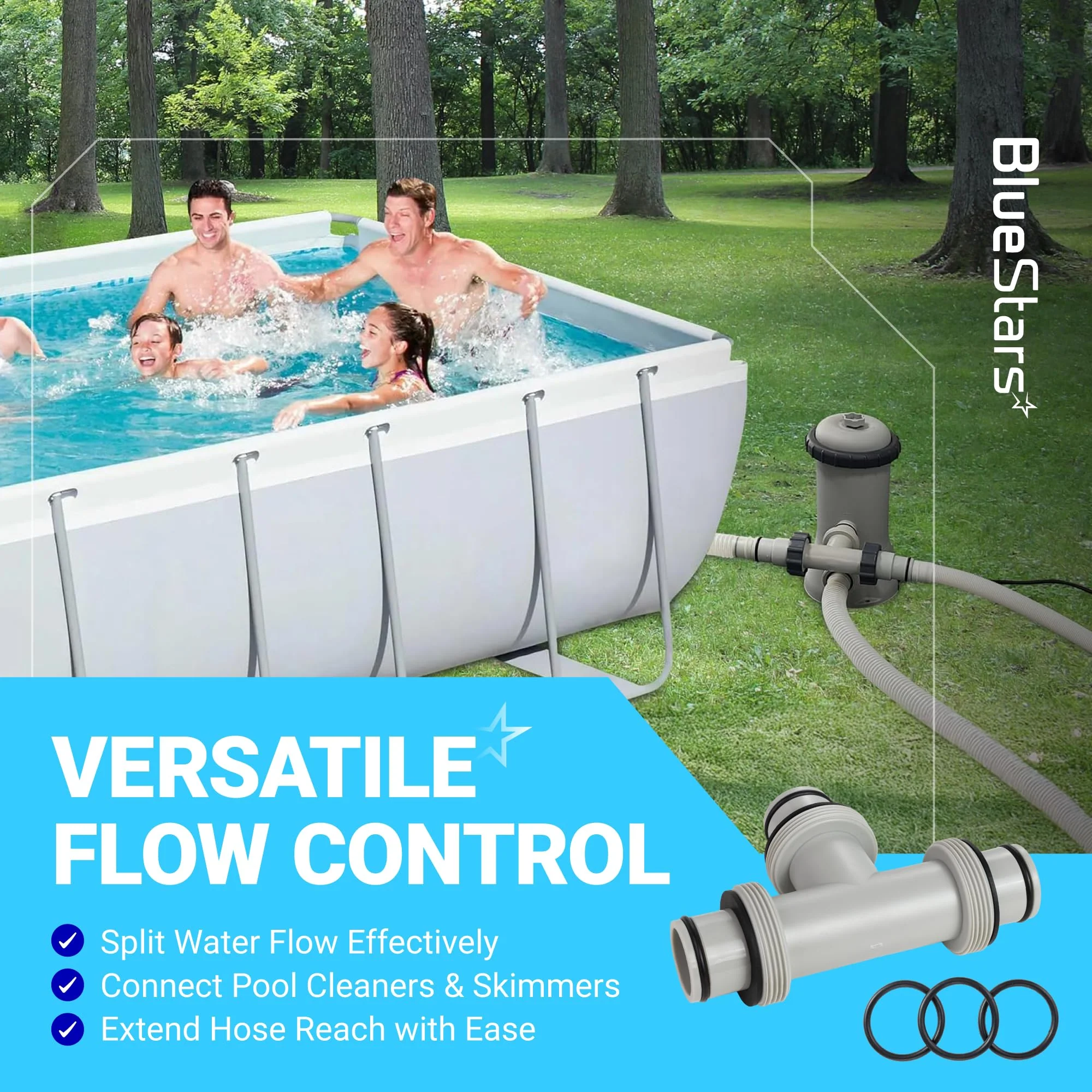 1.5" to 1.5" T-Joint Pool Hose Connector with 3 Rubber O-Rings - 3-Way Filter Pump Hose Adapter for Intex Hayward Coleman Above Ground Swimming Pool - Image 2