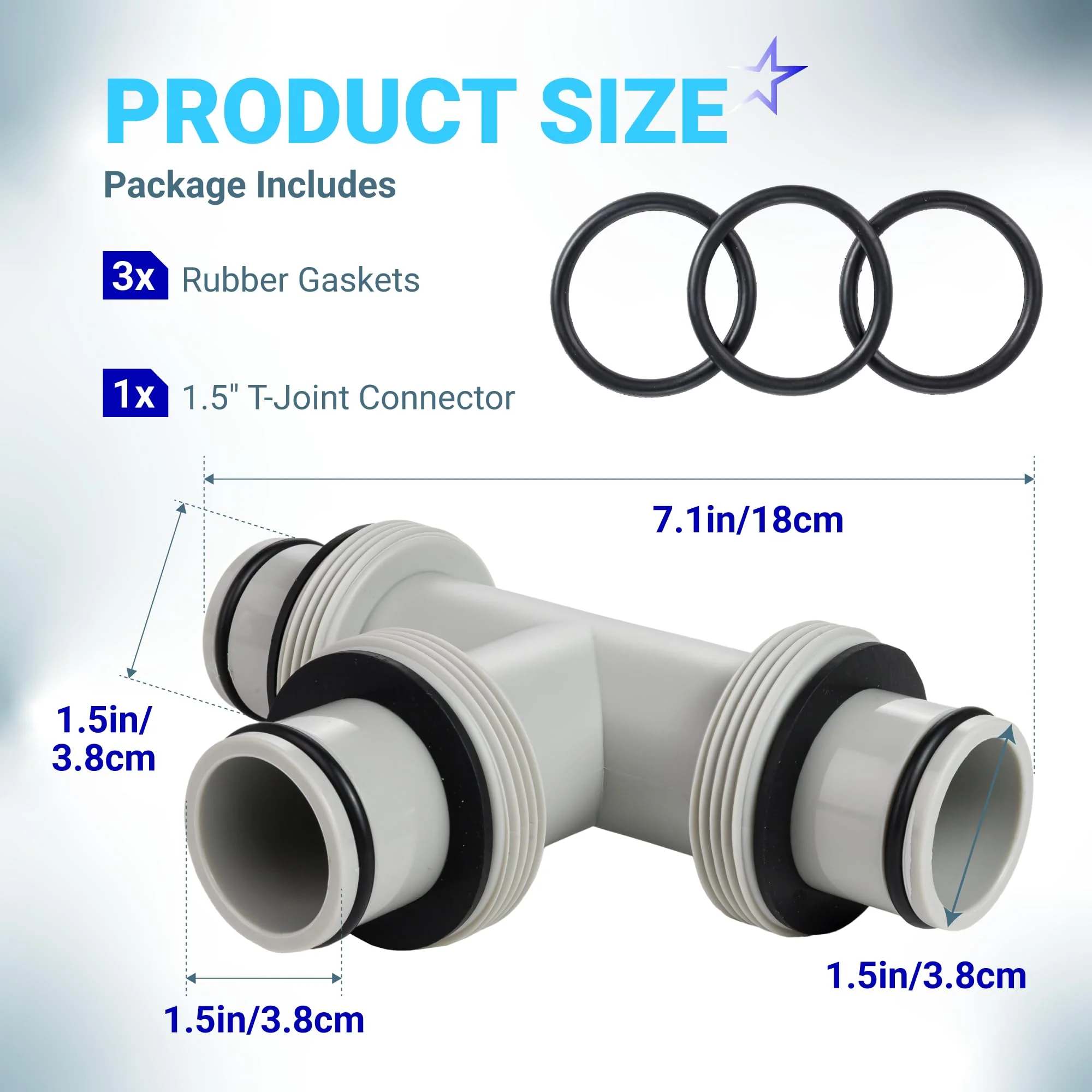 1.5" to 1.5" T-Joint Pool Hose Connector with 3 Rubber O-Rings - 3-Way Filter Pump Hose Adapter for Intex Hayward Coleman Above Ground Swimming Pool - Image 3