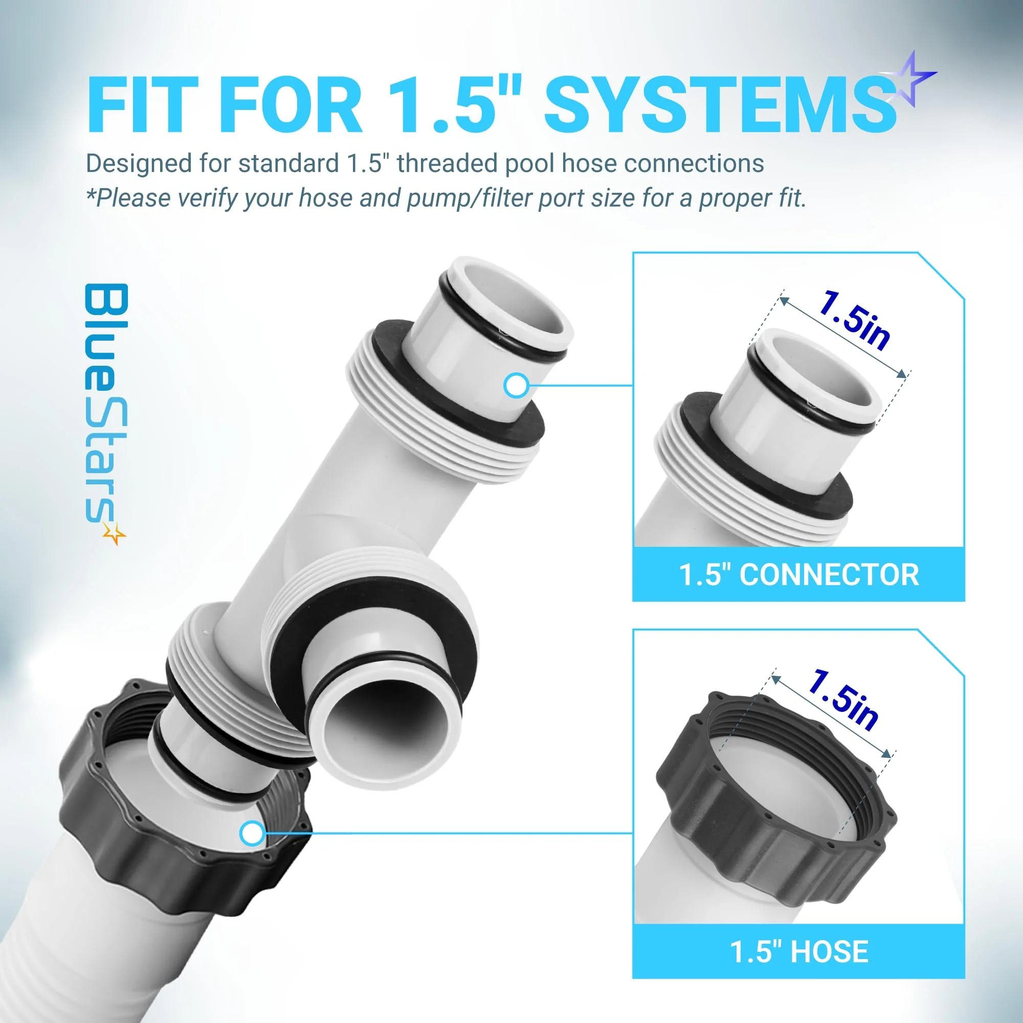 1.5" to 1.5" T-Joint Pool Hose Connector with 3 Rubber O-Rings - 3-Way Filter Pump Hose Adapter for Intex Hayward Coleman Above Ground Swimming Pool - Image 4