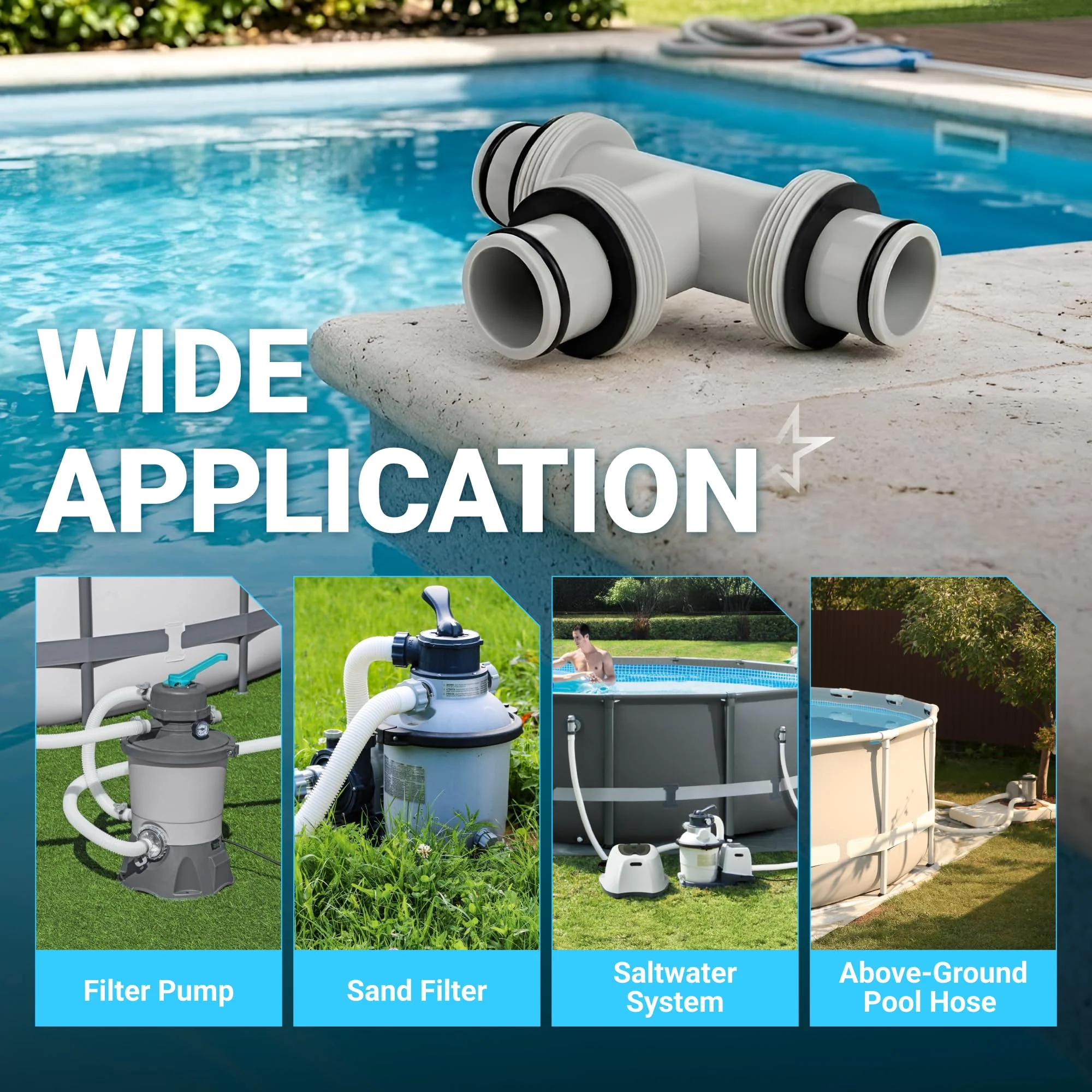1.5" to 1.5" T-Joint Pool Hose Connector with 3 Rubber O-Rings - 3-Way Filter Pump Hose Adapter for Intex Hayward Coleman Above Ground Swimming Pool - Image 7