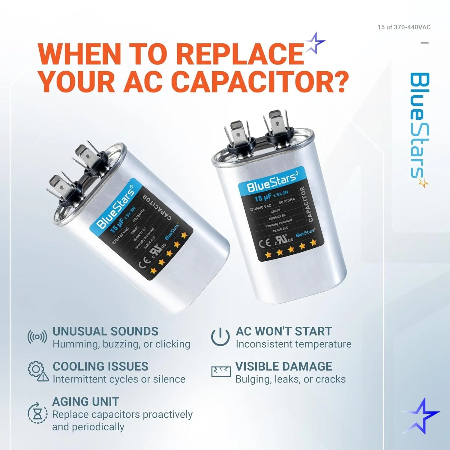 15 uF MFD 370/440 VAC Oval Run Start Capacitor CBB65 - Fits AC Motor, Condenser, Heat Pump - Replaces TRCF15 - Image 3