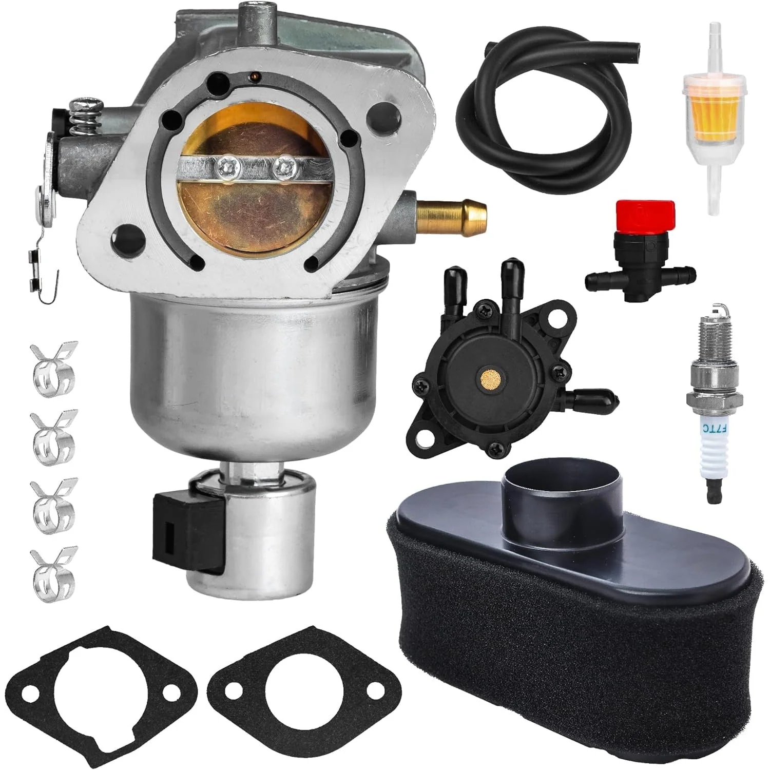 15004-0985 Carburetor Kit for Kawasaki FR691V FS691V Engine - with Air Filter, Fuel Filter, Fuel Pump, Spark Plug, Manual Valve, Gaskets