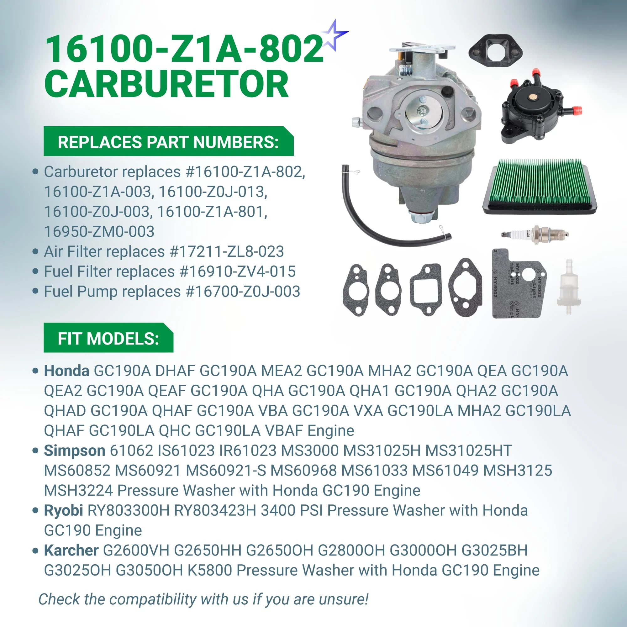 16100-Z1A-802 16100-Z1A-003 Carburetor - Fits Honda GC160 GC190 GC190A GC190LA - Image 4