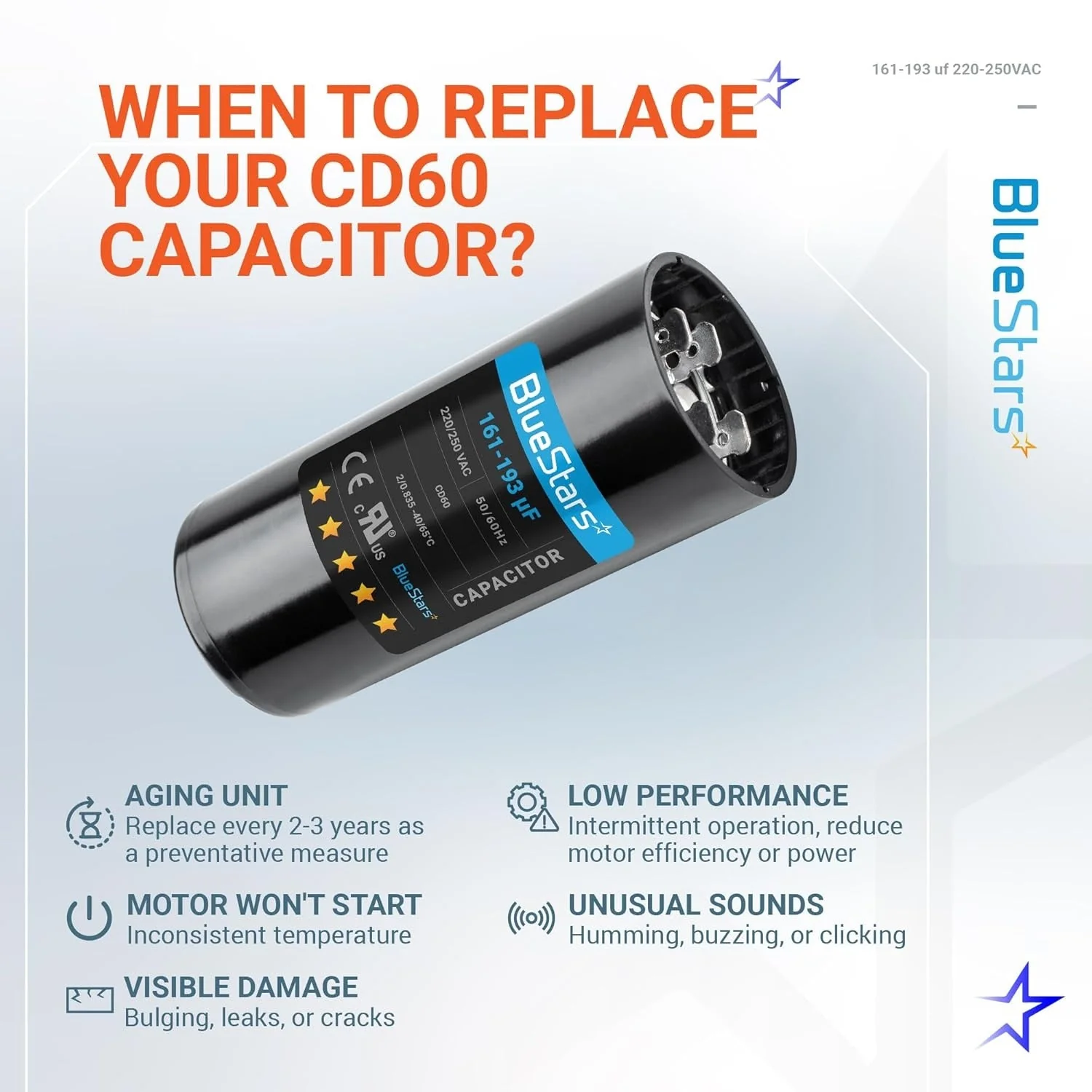 161-193 uF MFD 220-250 VAC 50/60 Hz Round Start Capacitor - Universal Fits Air Conditioners - Image 3