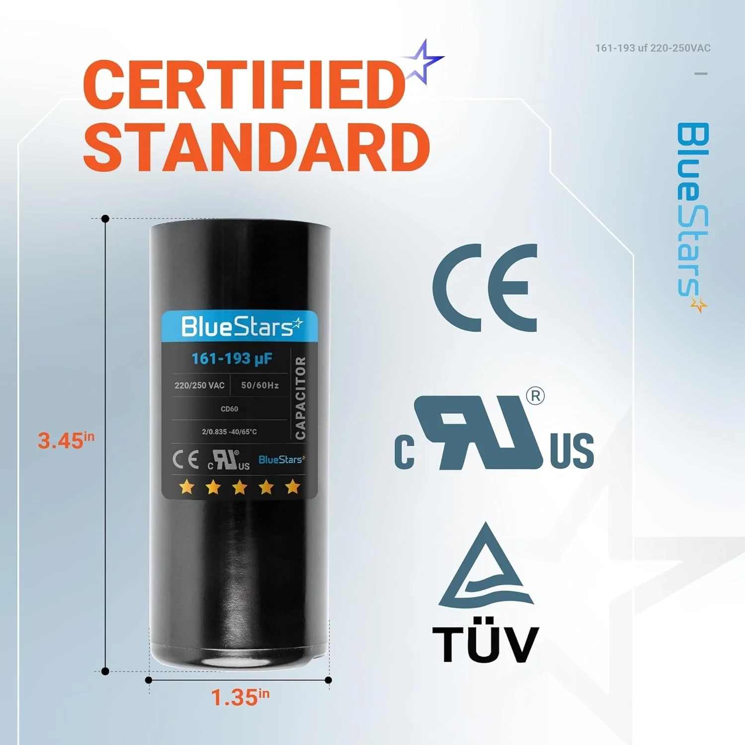 161-193 uF MFD 220-250 VAC 50/60 Hz Round Start Capacitor - Universal Fits Air Conditioners - Image 5