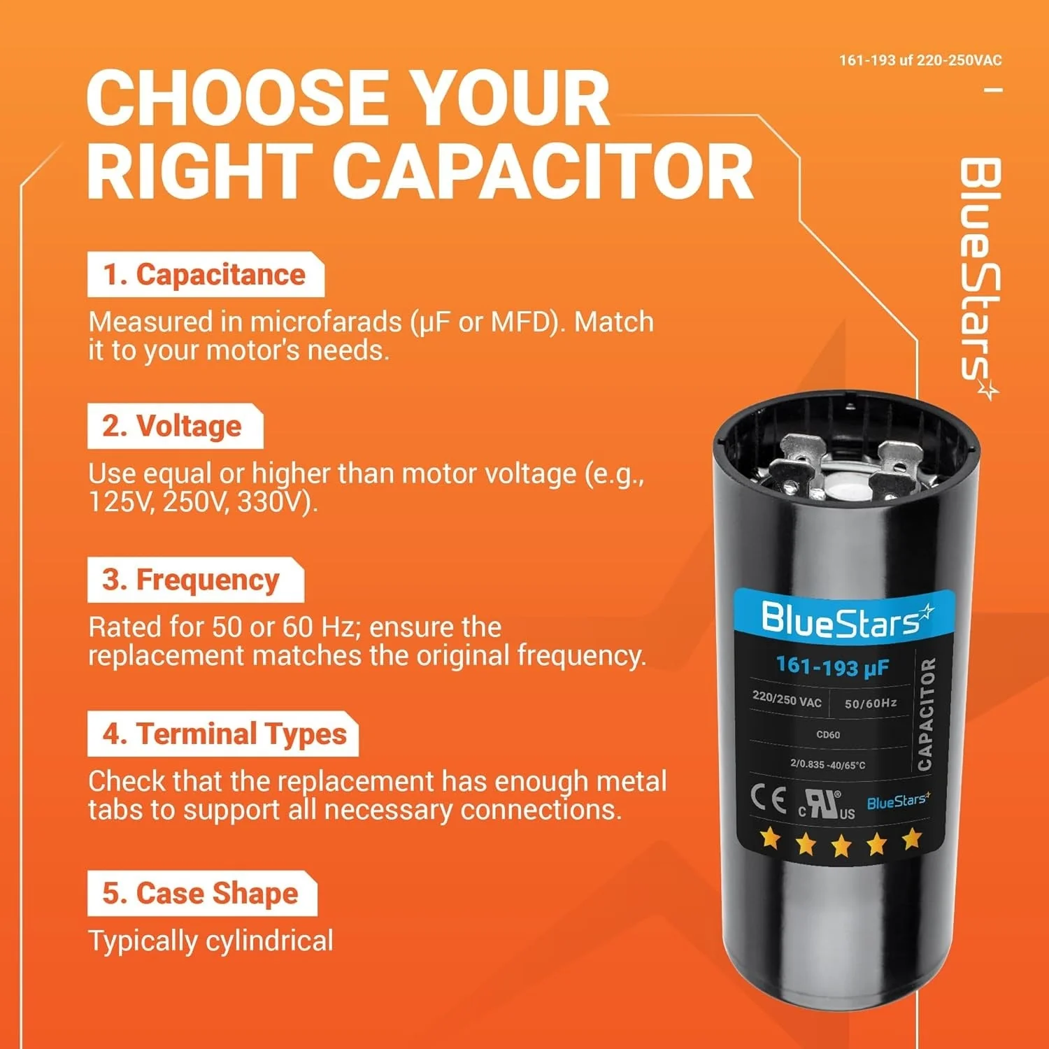 161-193 uF MFD 220-250 VAC 50/60 Hz Round Start Capacitor - Universal Fits Air Conditioners - Image 9