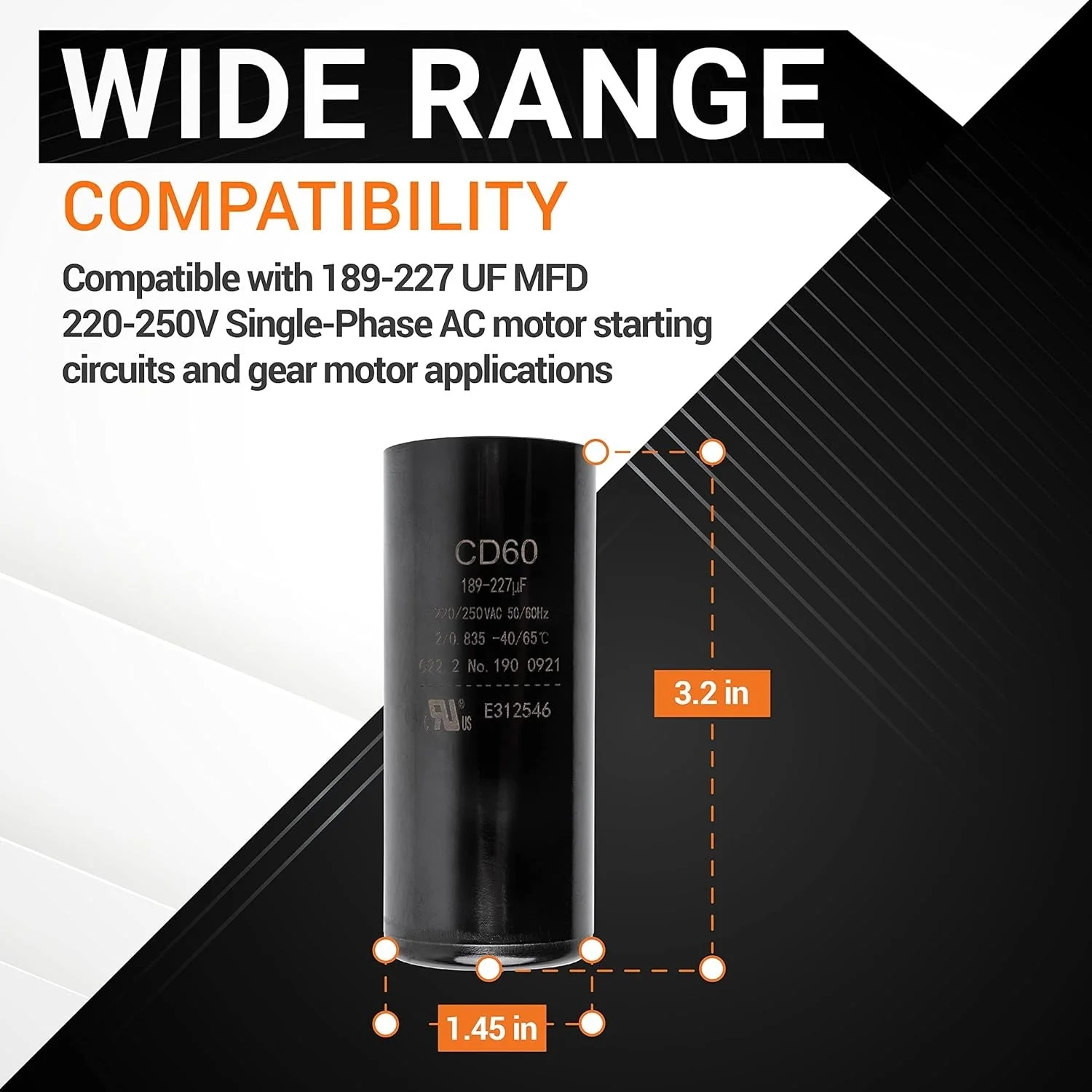189-227 uF MFD 220-250 VAC Round Start Capacitor 50/60 Hz - Fits Electric Motor, OEM Single Phase Motor - Image 3