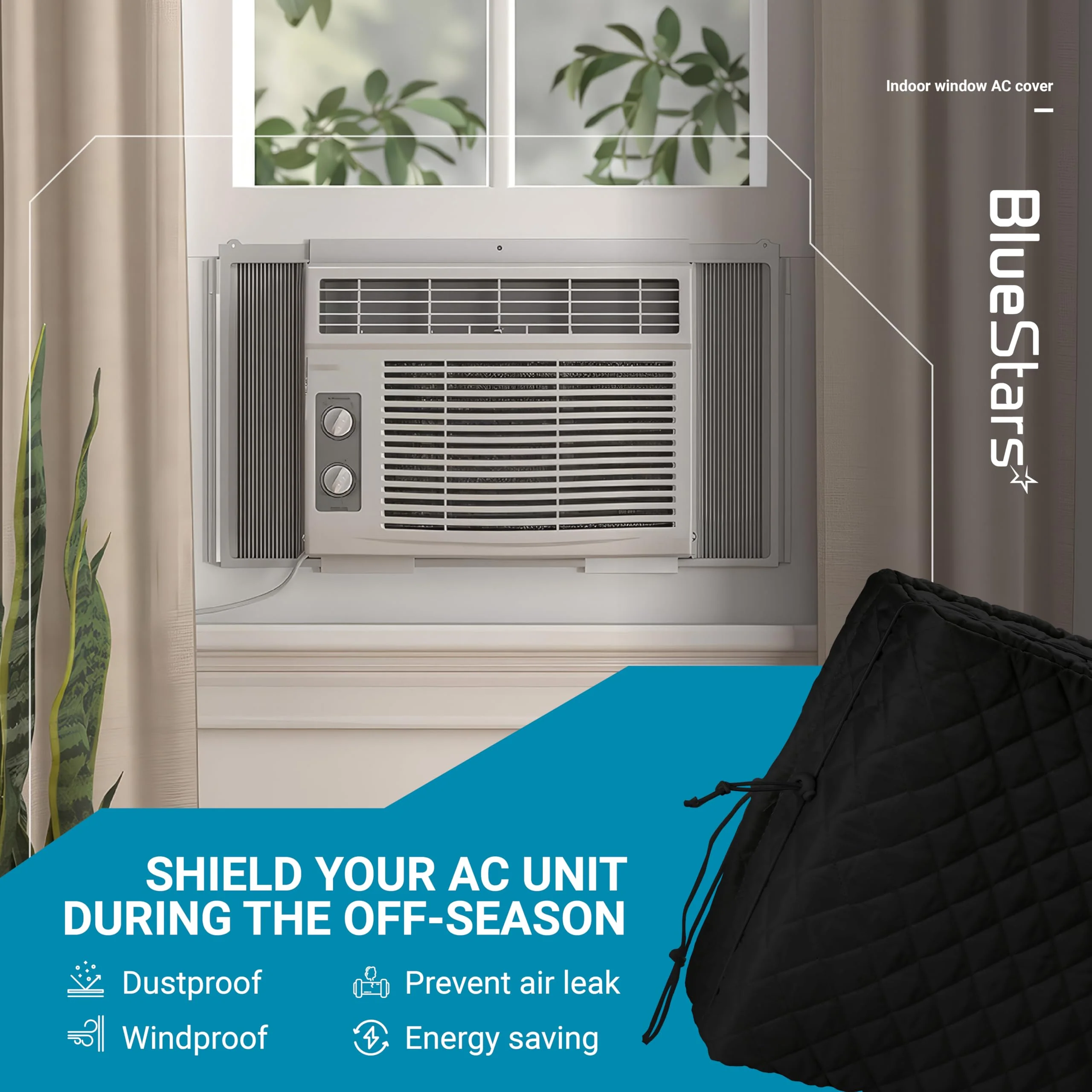 Window Air Conditioner Cover Indoor with Velcro Sides - Inside AC Cover for Winter - 21" x 15" x 3.5" (Black) - Image 7