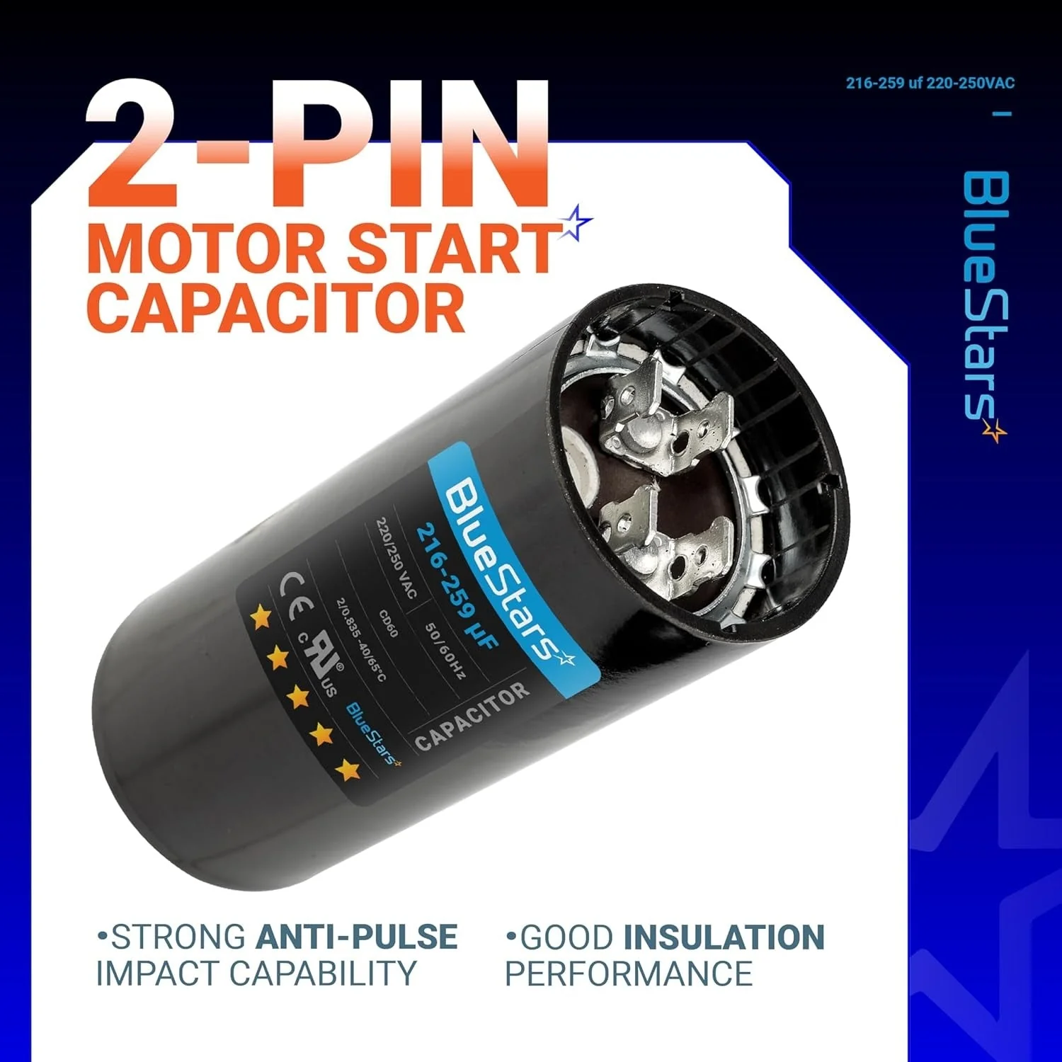 216-259 uF MFD 220-250 VAC 50/60 Hz SC0080 CD60 Round Motor Start Capacitor - Fits AC Motor Run, Fan Start, Heat Pump Ver. 2 - Image 5
