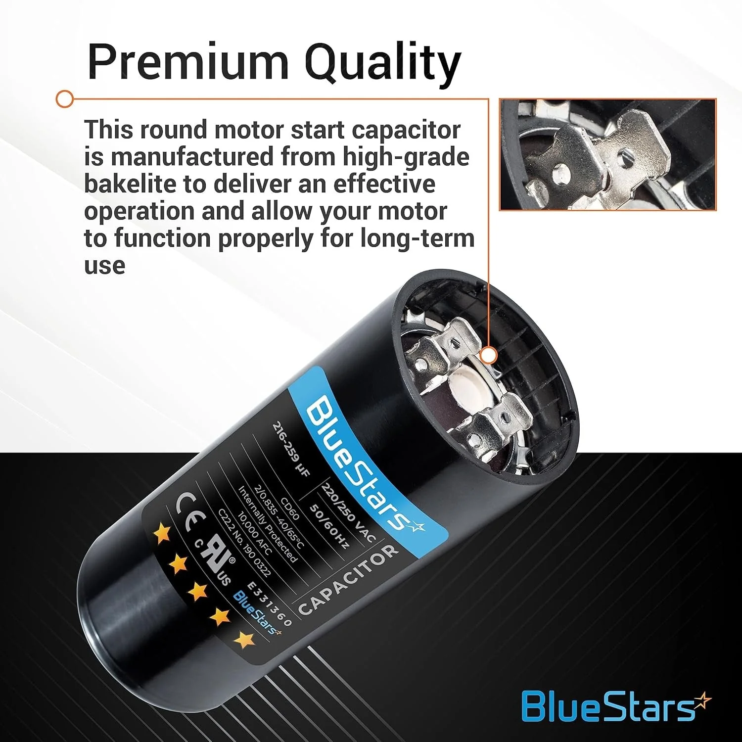 216-259 uF MFD 220-250 VAC Round Start Capacitor - Fits AC Motor Run, Fan Start, Heat Pump - 2 Pack - Image 6
