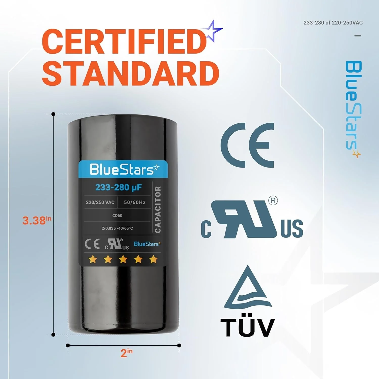 233-280 uF MFD 220-250 VAC ±20% Round Motor Start Capacitor 50/60 Hz AC Electric Replacement - Image 5