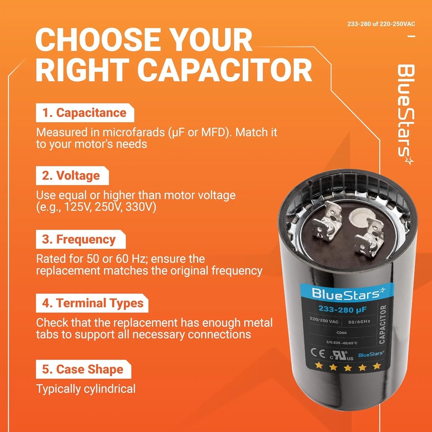 233-280 uF MFD 220-250 VAC ±20% Round Motor Start Capacitor 50/60 Hz AC Electric Replacement - Image 9