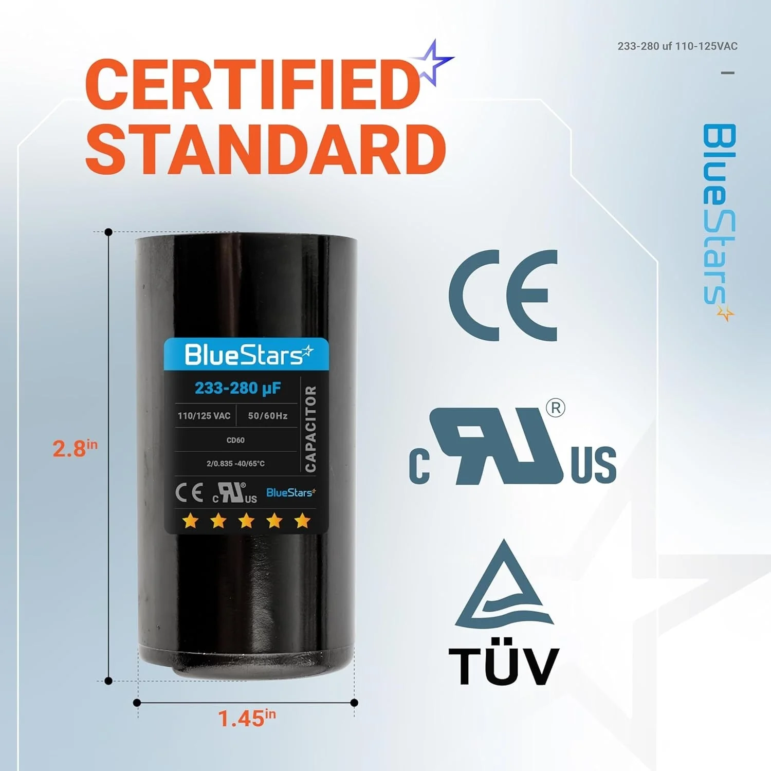 233-280 uF MFD 110-125 VAC ±20% CD60 Round Motor Start Capacitor 50/60 Hz - Fits Pool Pump, Well Pump - Image 6