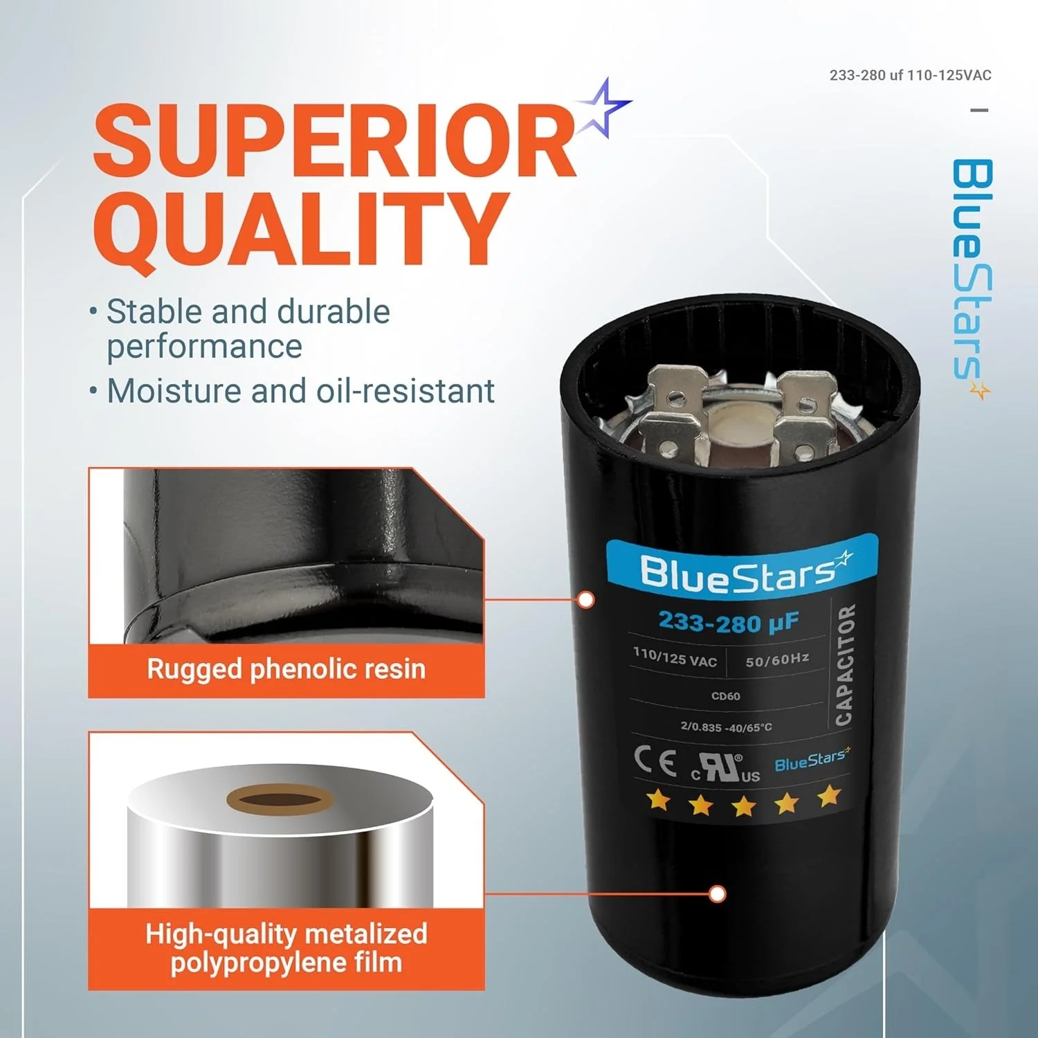 233-280 uF MFD 110-125 VAC ±20% CD60 Round Motor Start Capacitor 50/60 Hz - Fits Pool Pump, Well Pump - Image 9