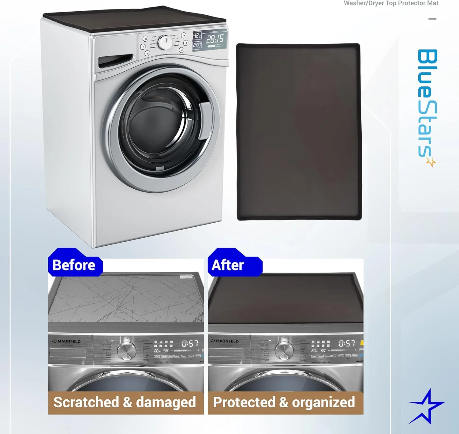23.6" x 19.7" Silicone Washer Dryer Top Mat for Front Load Machines - Waterproof, Dustproof Countertop (Black) - Image 5