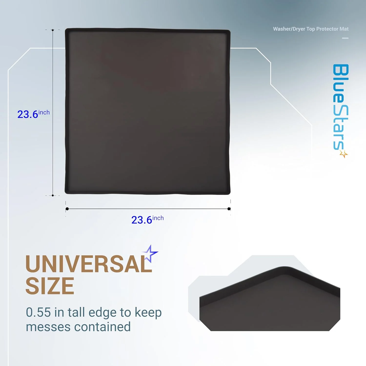 23.6" x 23.6" Silicone Washer Dryer Top Mat for Front Load Machines - Waterproof, Dustproof Countertop (Black) - Image 2