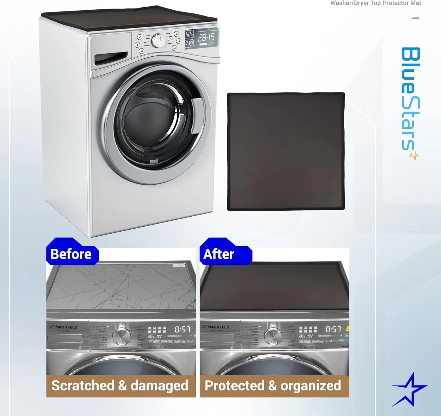 23.6" x 23.6" Silicone Washer Dryer Top Mat for Front Load Machines - Waterproof, Dustproof Countertop (Black) - Image 5