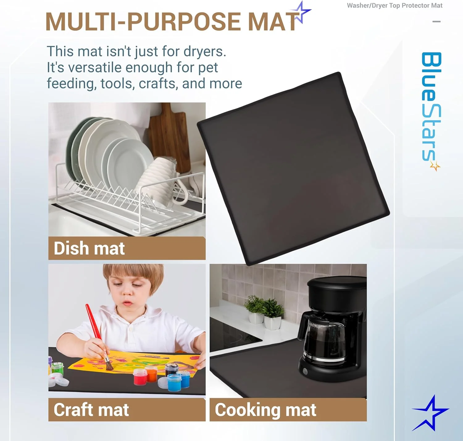 23.6" x 23.6" Silicone Washer Dryer Top Mat for Front Load Machines - Waterproof, Dustproof Countertop (Black) - Image 6