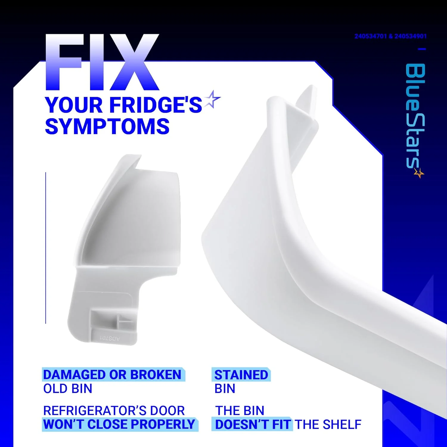 240534701 Middle & 2 PCS 240534901 Top/Bottom Door Shelf Rack Bar Rail for Frigidaire Kenmore - Image 5