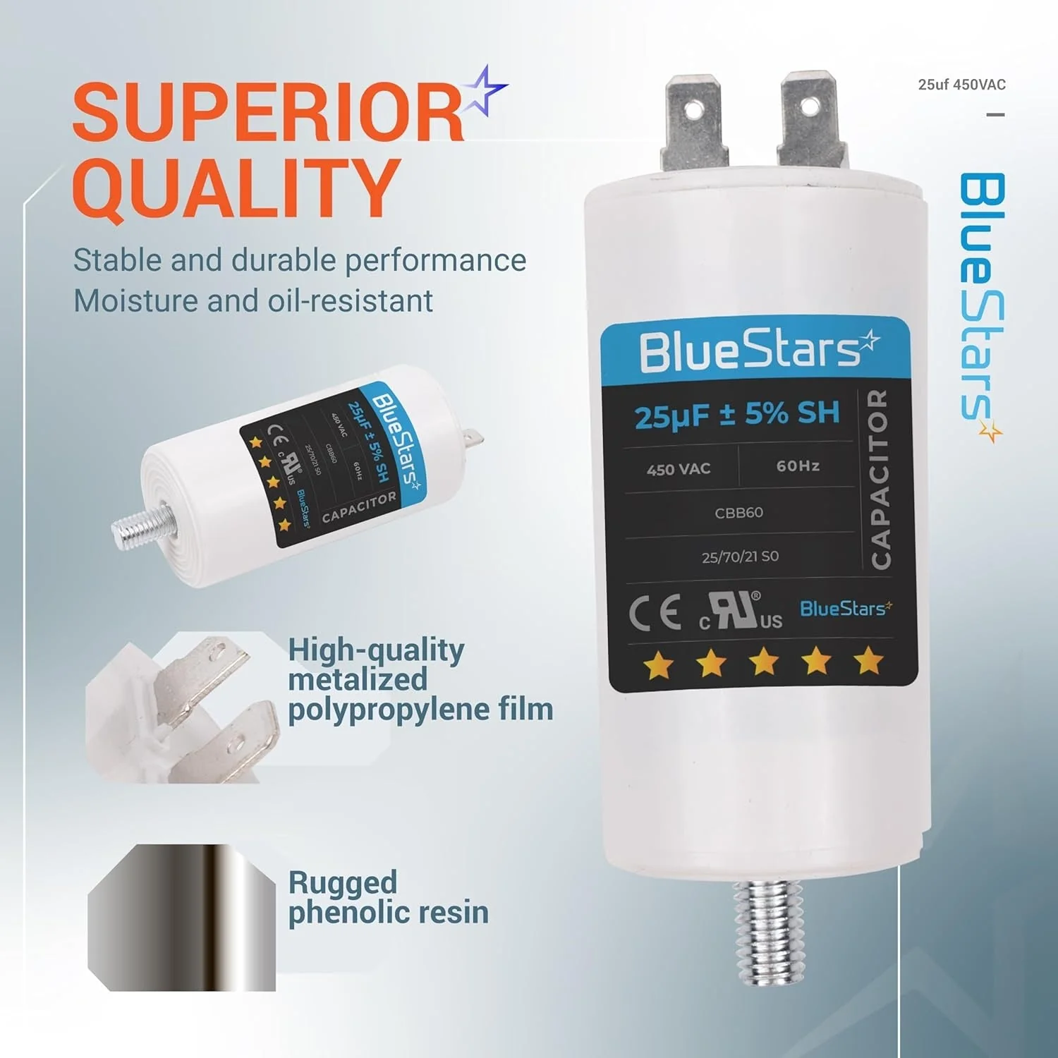 25 uF MFD 450 VAC CBB60 50/60 Hz Run Capacitor with Screw - Fits AC Motors, Electric Motors, Water Pumps - Image 3