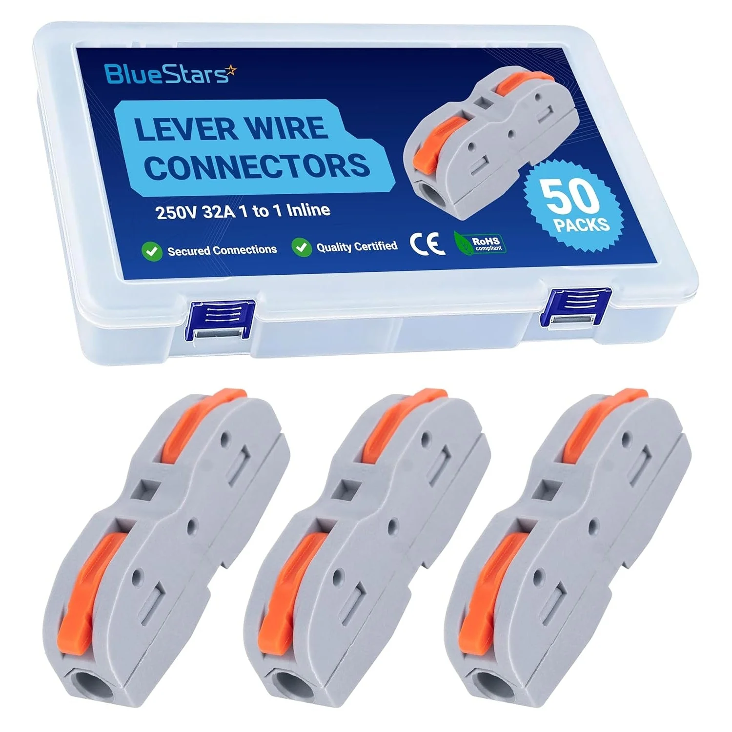 250V 32A Orange Compact Splicing Lever Wire Connector for Circuit Inline - 28-12 AWG - 5 Pack